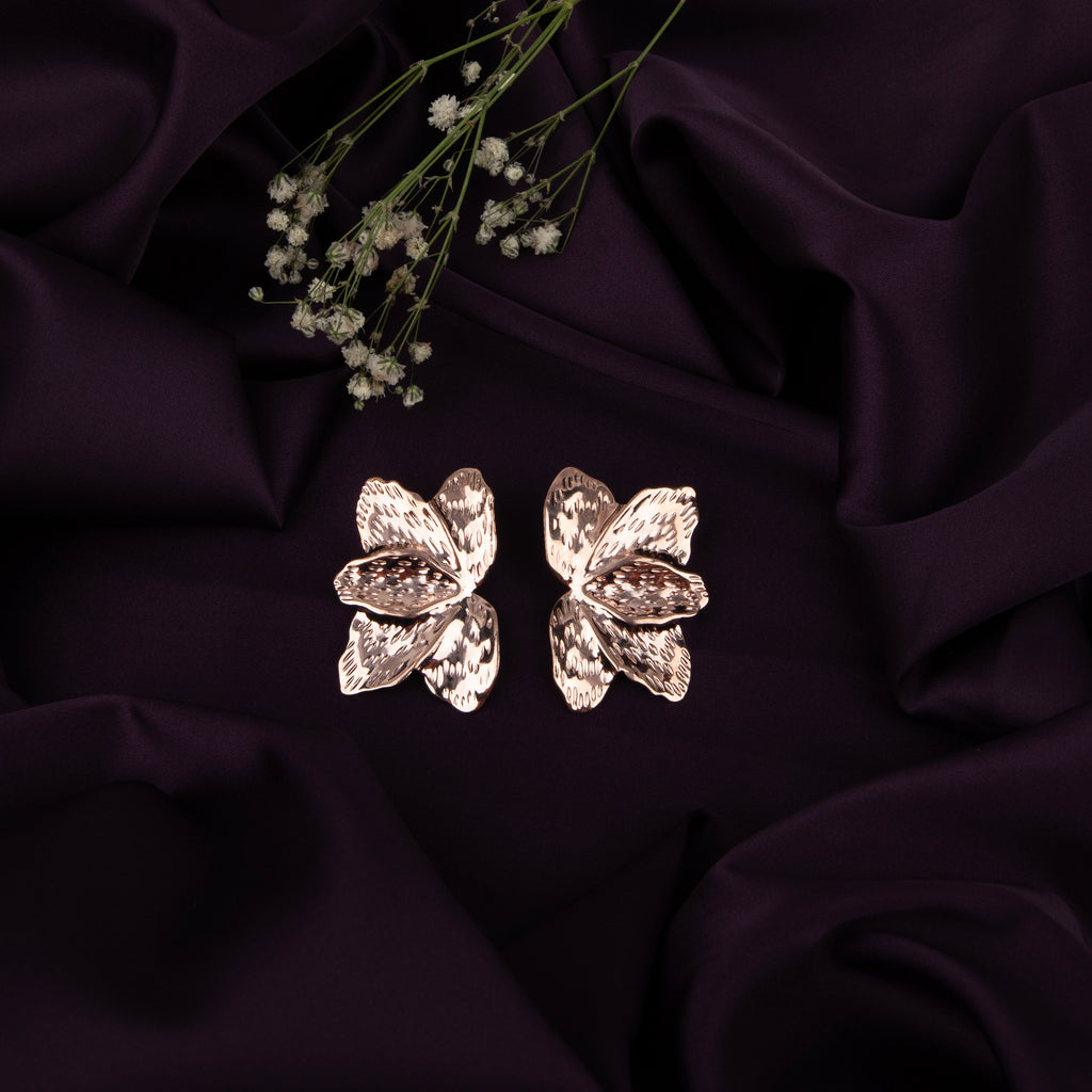 LA FILLE D'OR Rose Gold Plated Floral Stud Earrings