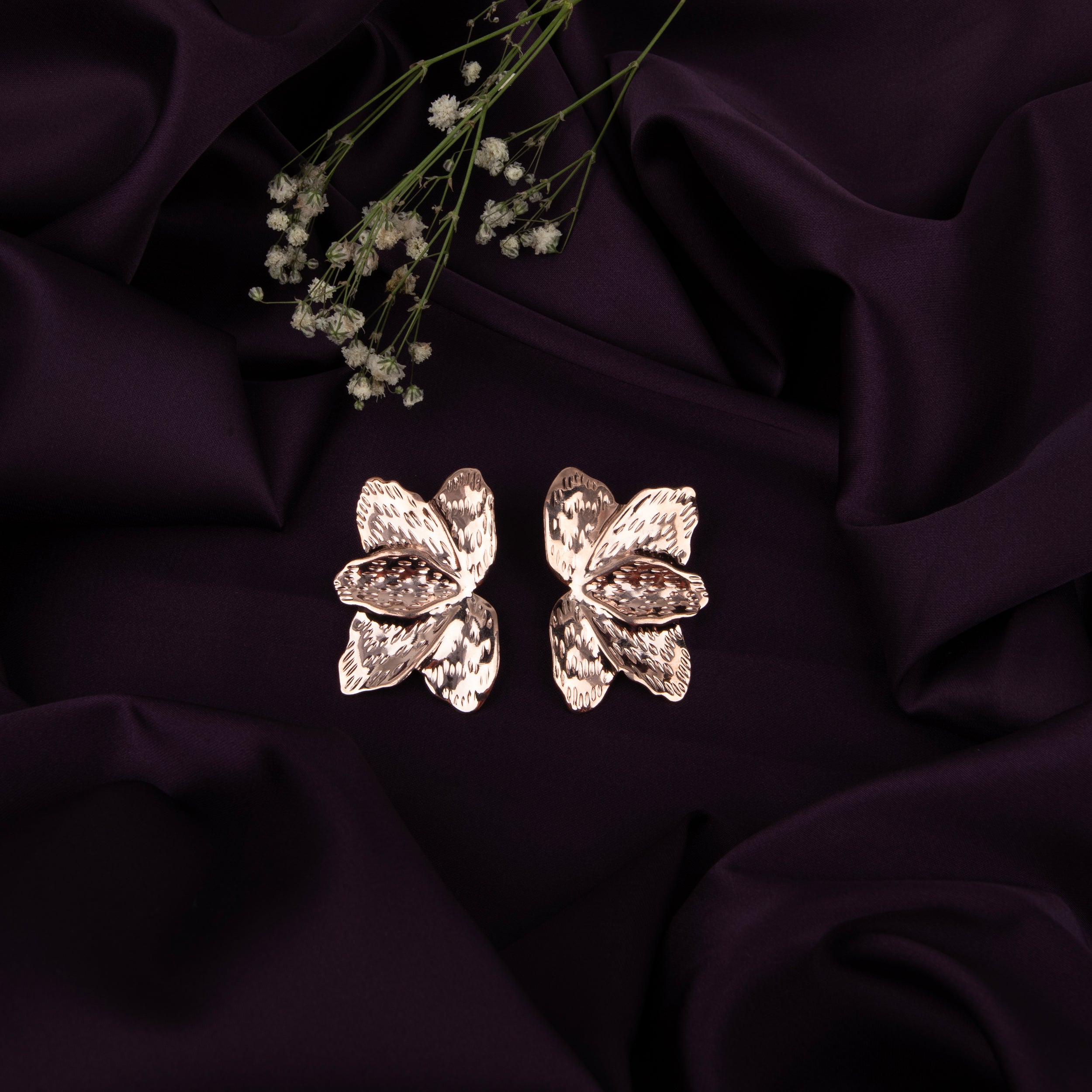 LA FILLE D'OR Rose Gold Plated Floral Stud Earrings
