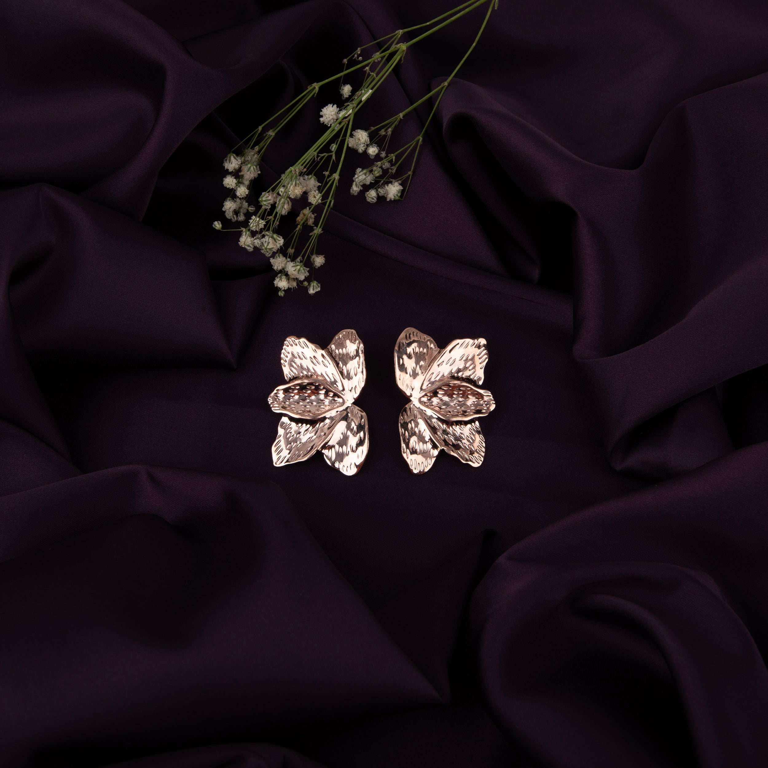 LA FILLE D'OR Rose Gold Plated Floral Stud Earrings