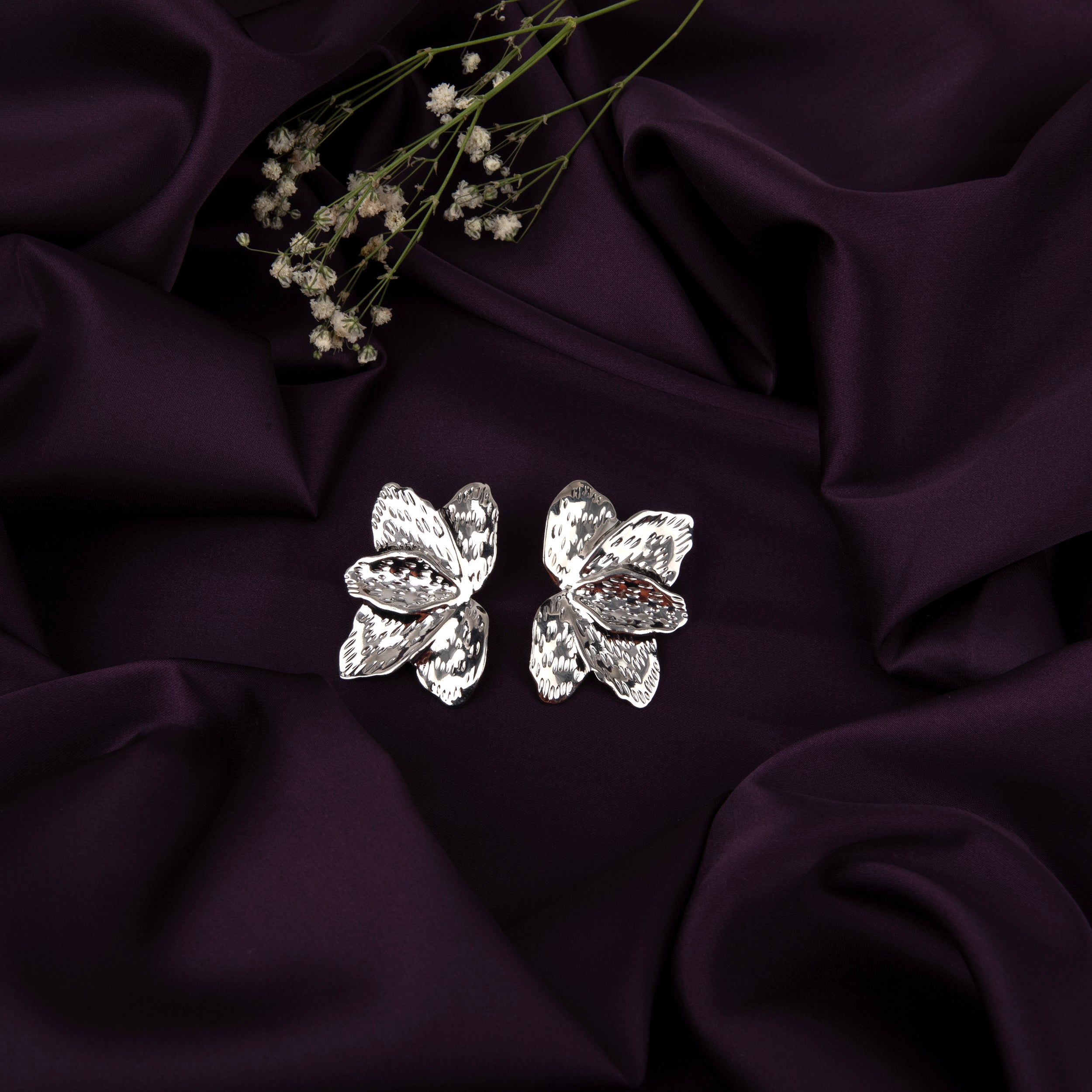 LA FILLE D'OR Rose Gold Plated Floral Stud Earrings
