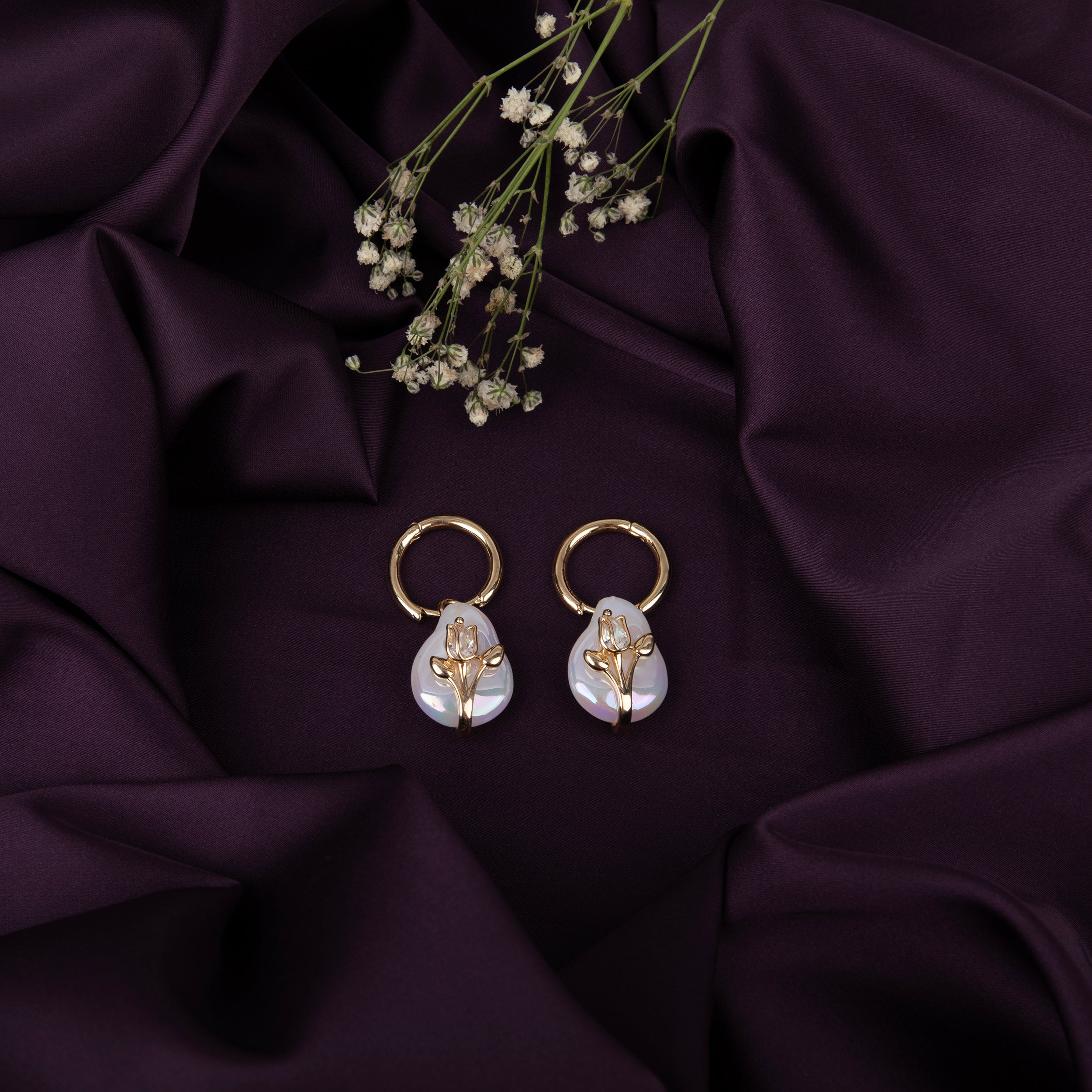 Gold-Plated Earrings with Pearl Pendants