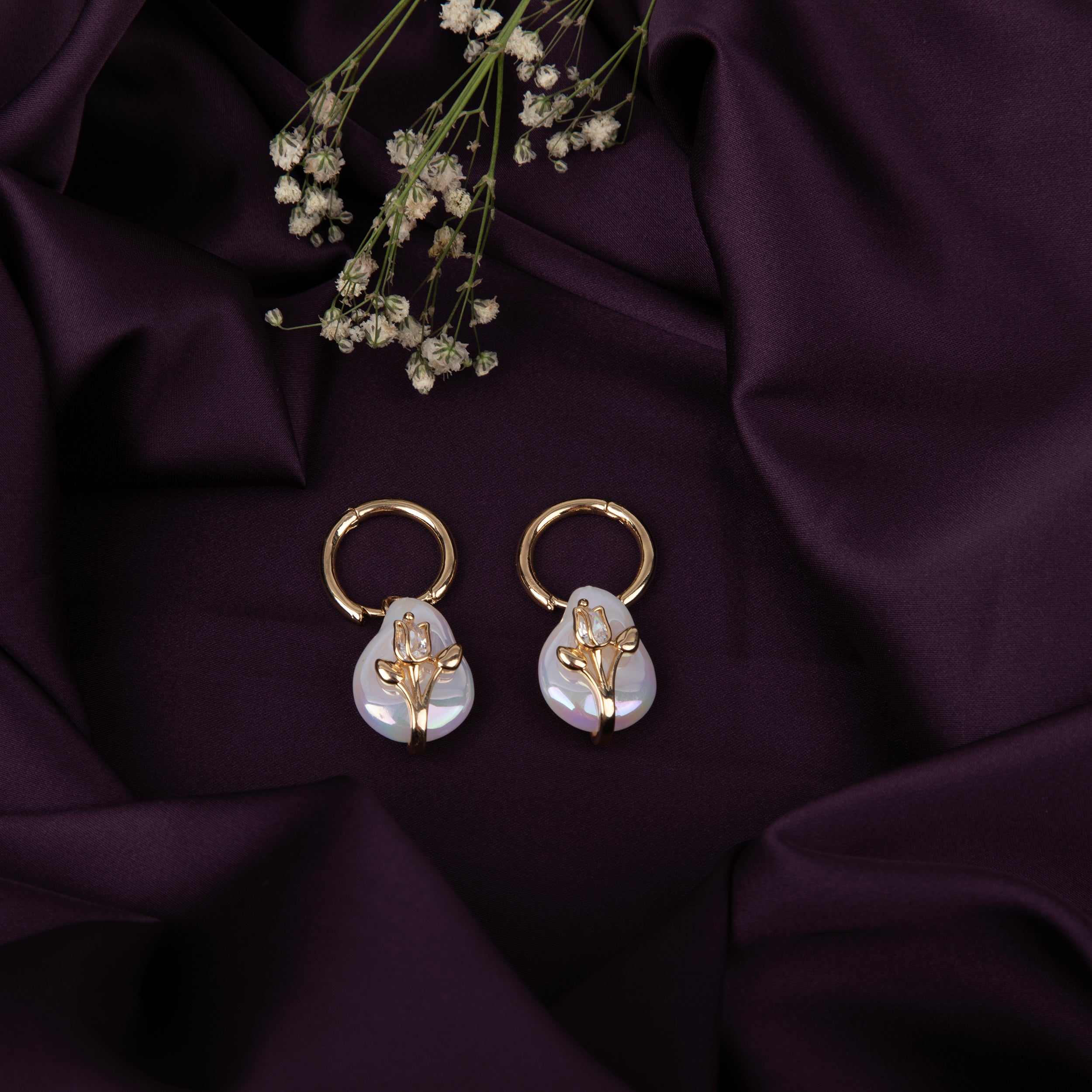 Gold-Plated Earrings with Pearl Pendants