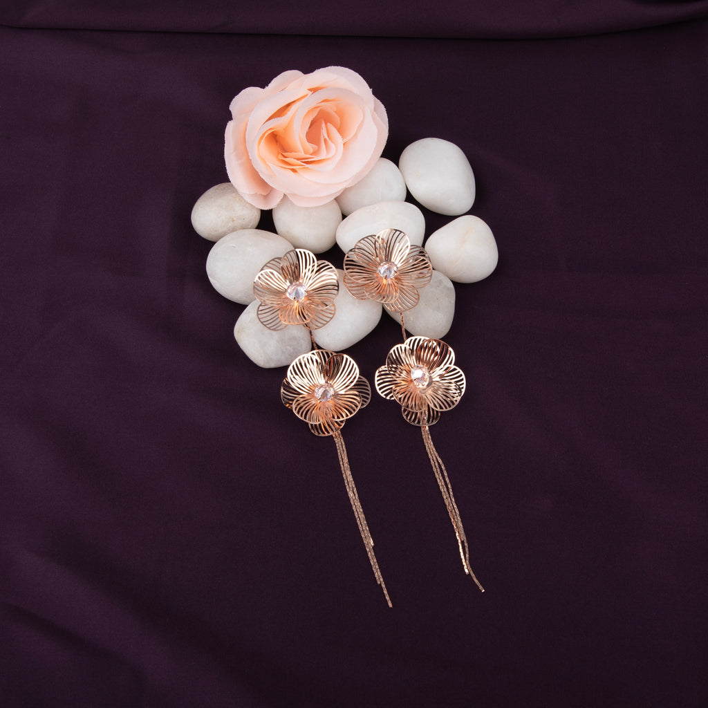 Filigree Double Flower Drop Earrings with Crystals