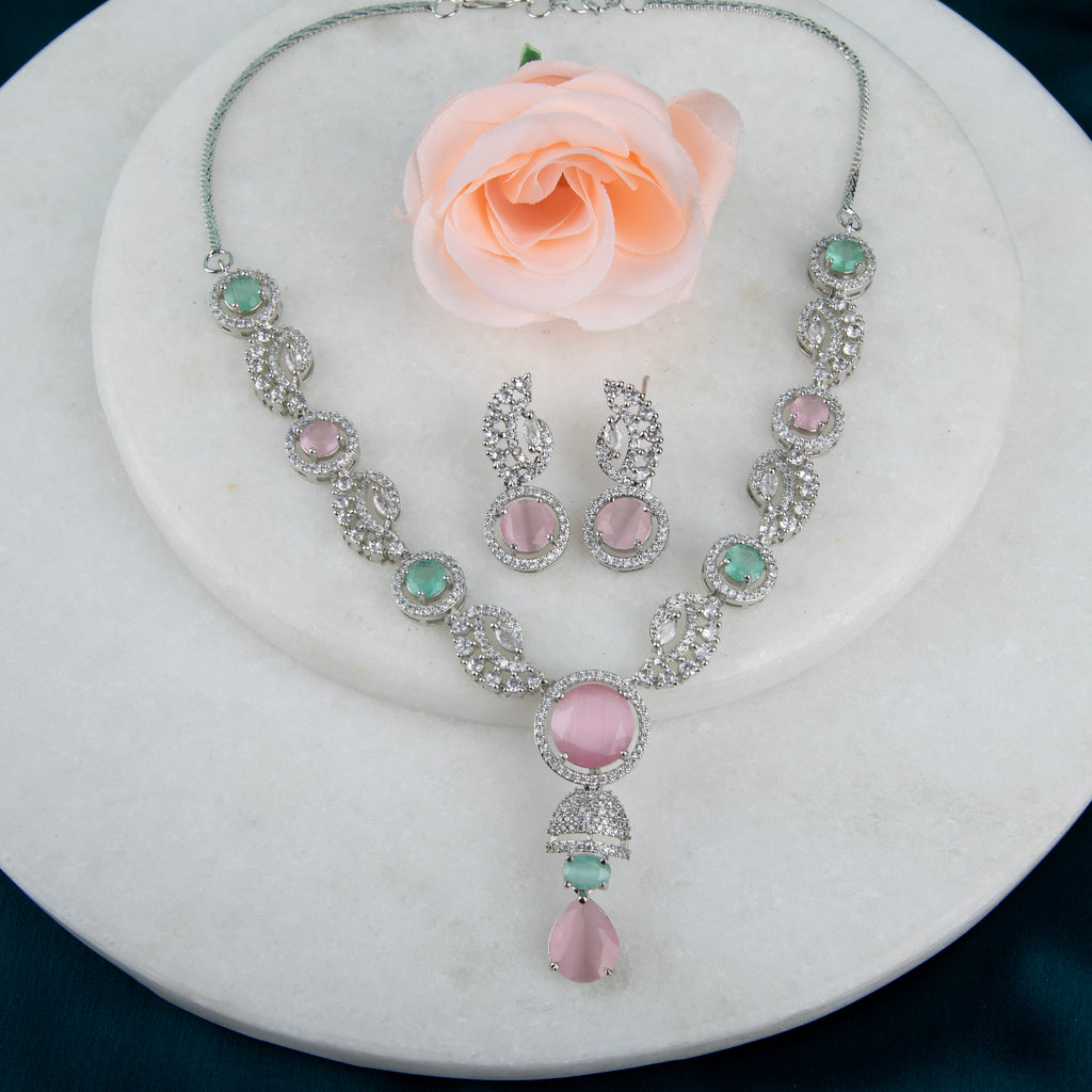 LA FILLE D'OR American diamond Look and Cubic Zirconia Necklace Set,