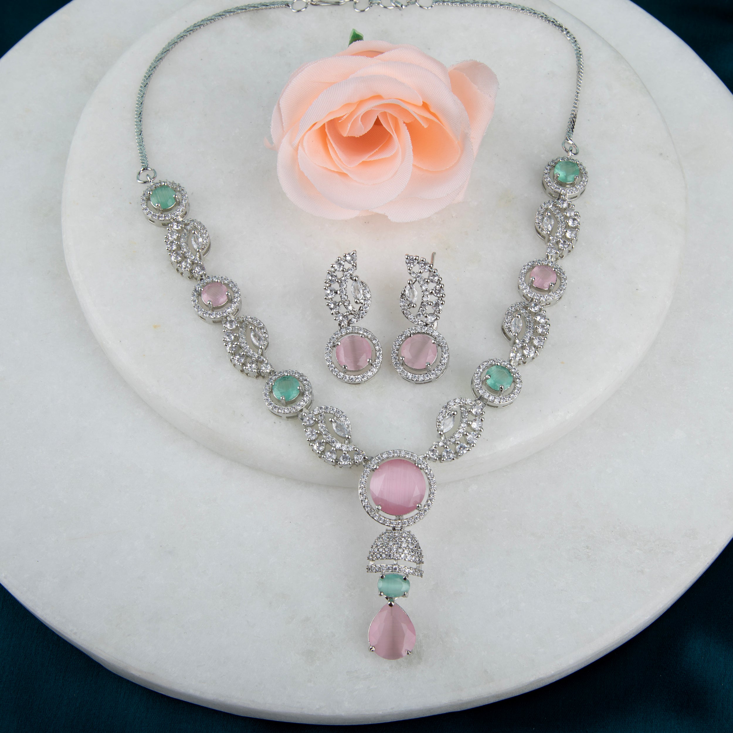 LA FILLE D'OR American diamond Look and Cubic Zirconia Necklace Set,