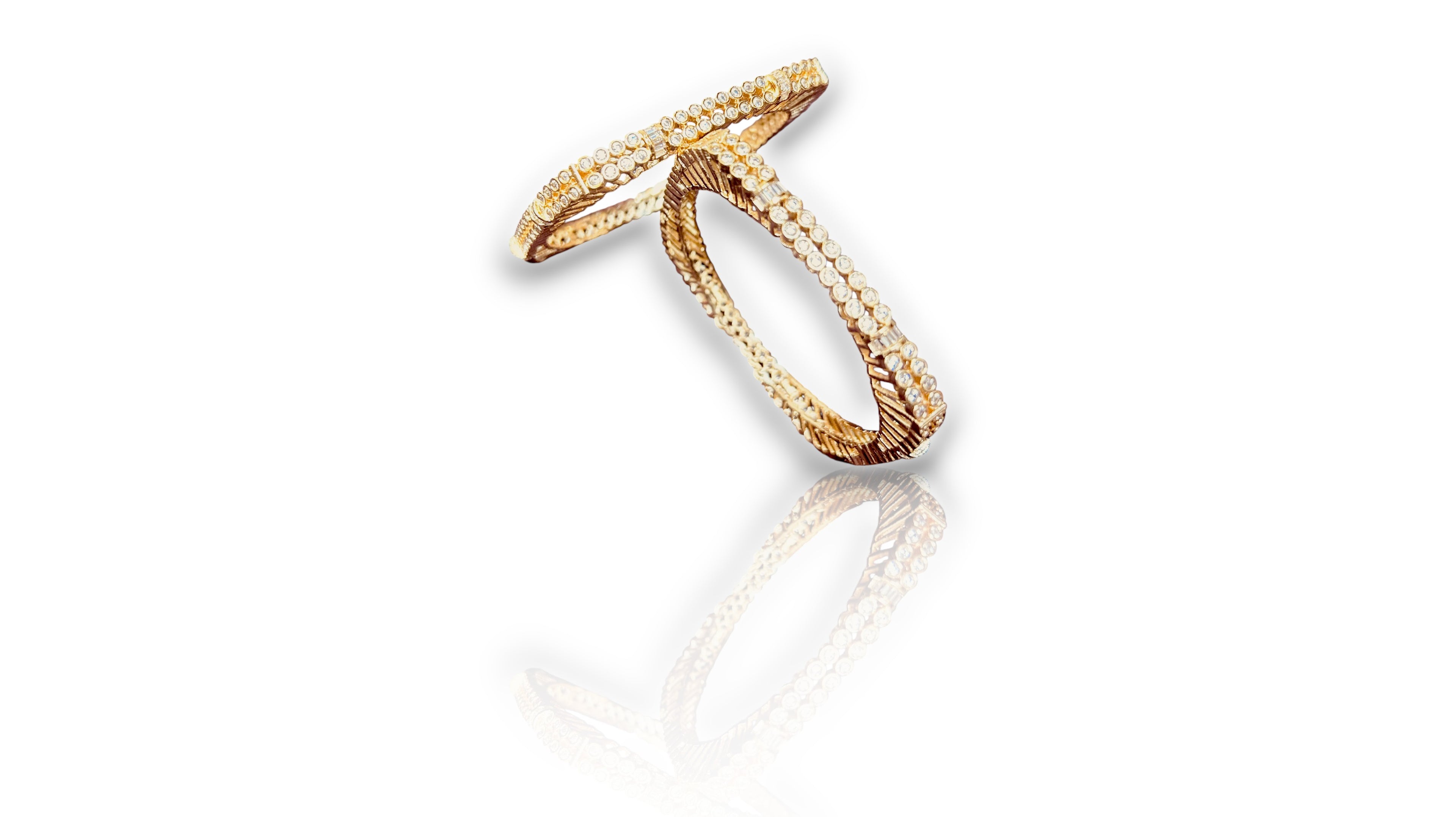 LA FILLE D'OR Luxury Crystal Gold-Plated Bangles Set, Double Row Rhinestone Design, Traditional Wedding Jewellery, 2 Pieces