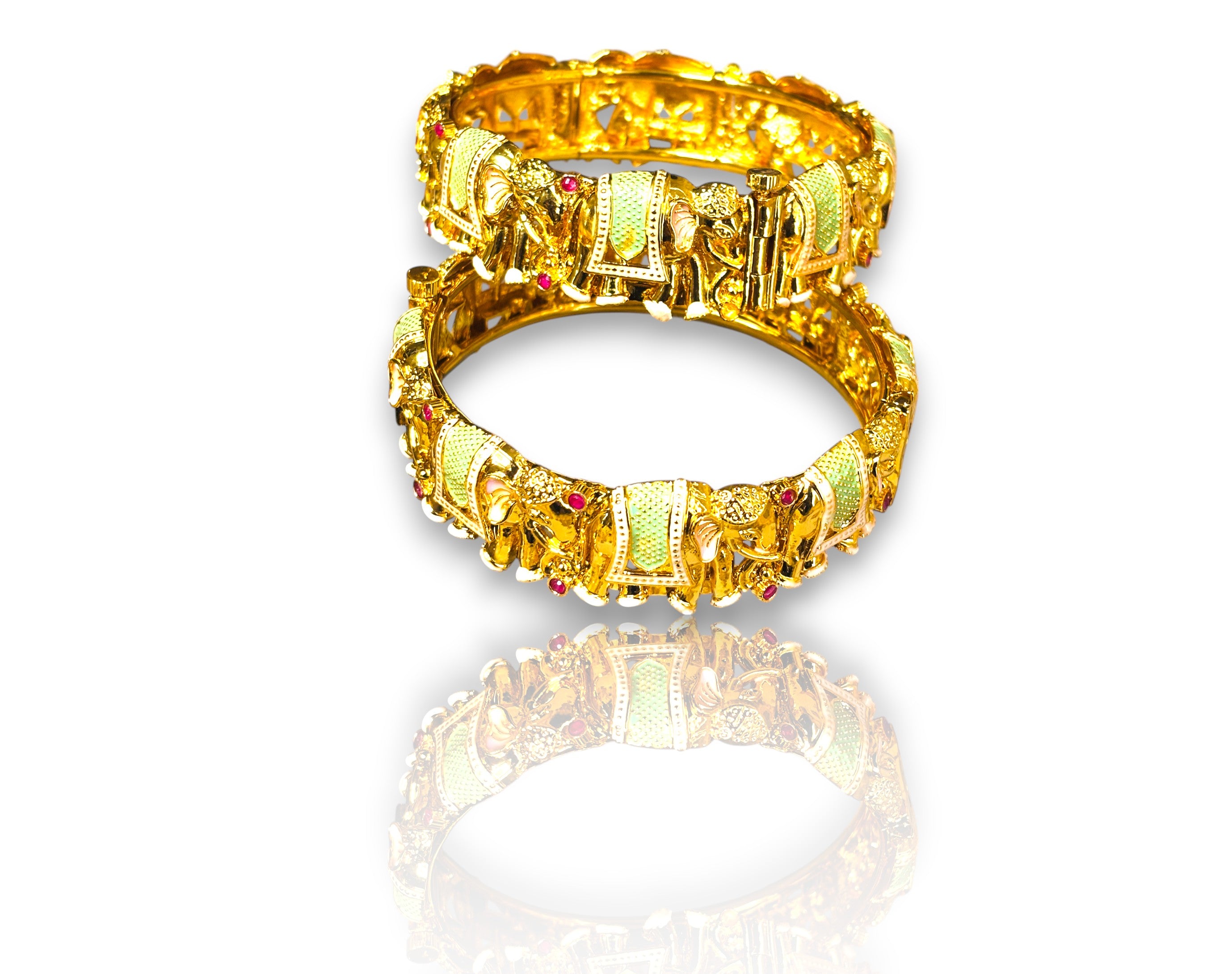 LA FILLE D'OR Vintage Gold-Plated Bracelet, Enamel Design, Ornate Filigree Pattern, SET OF 2