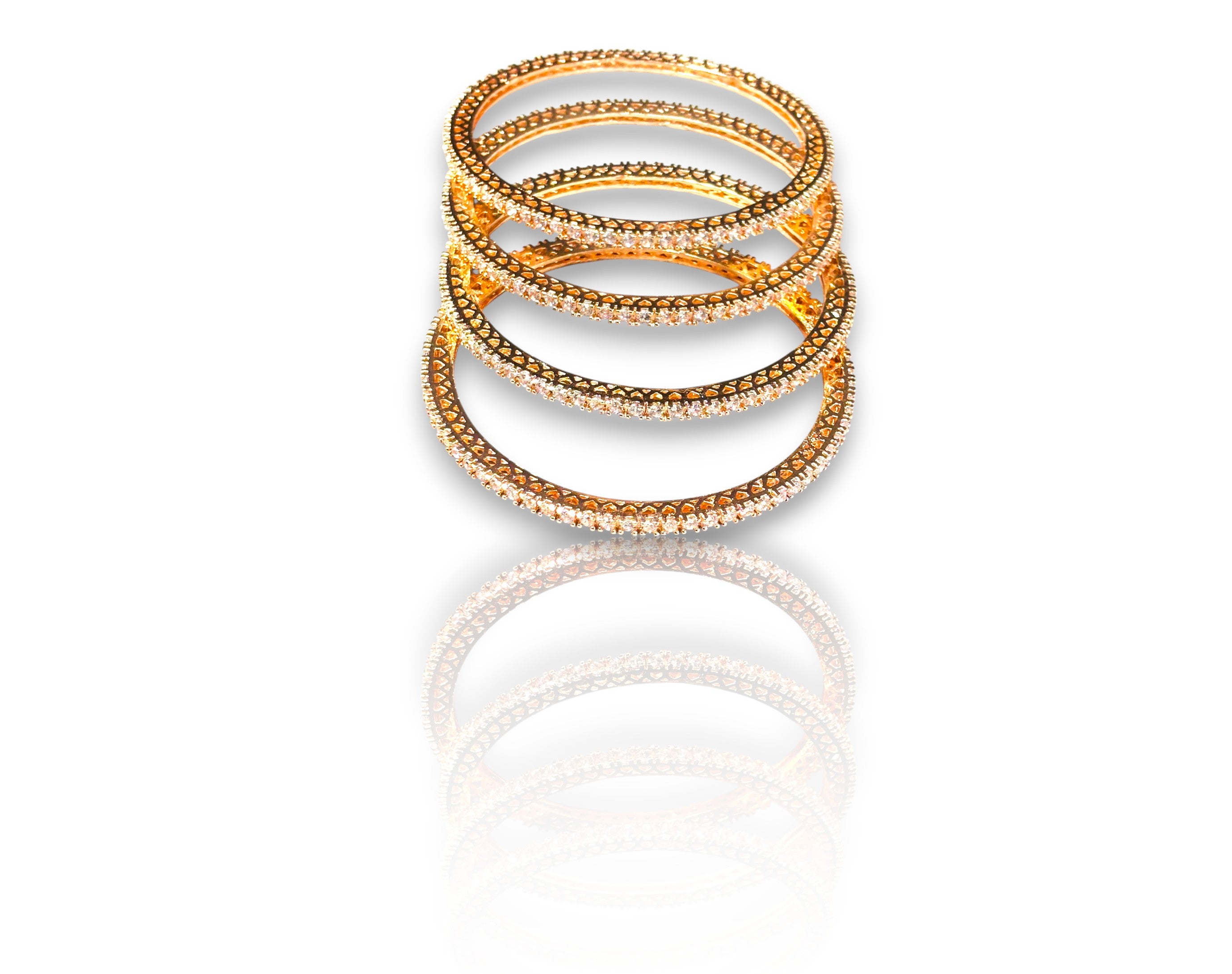LA FILLE D'OR Rose Gold Crystal Bangles Set, Traditional Design, 4 Pieces