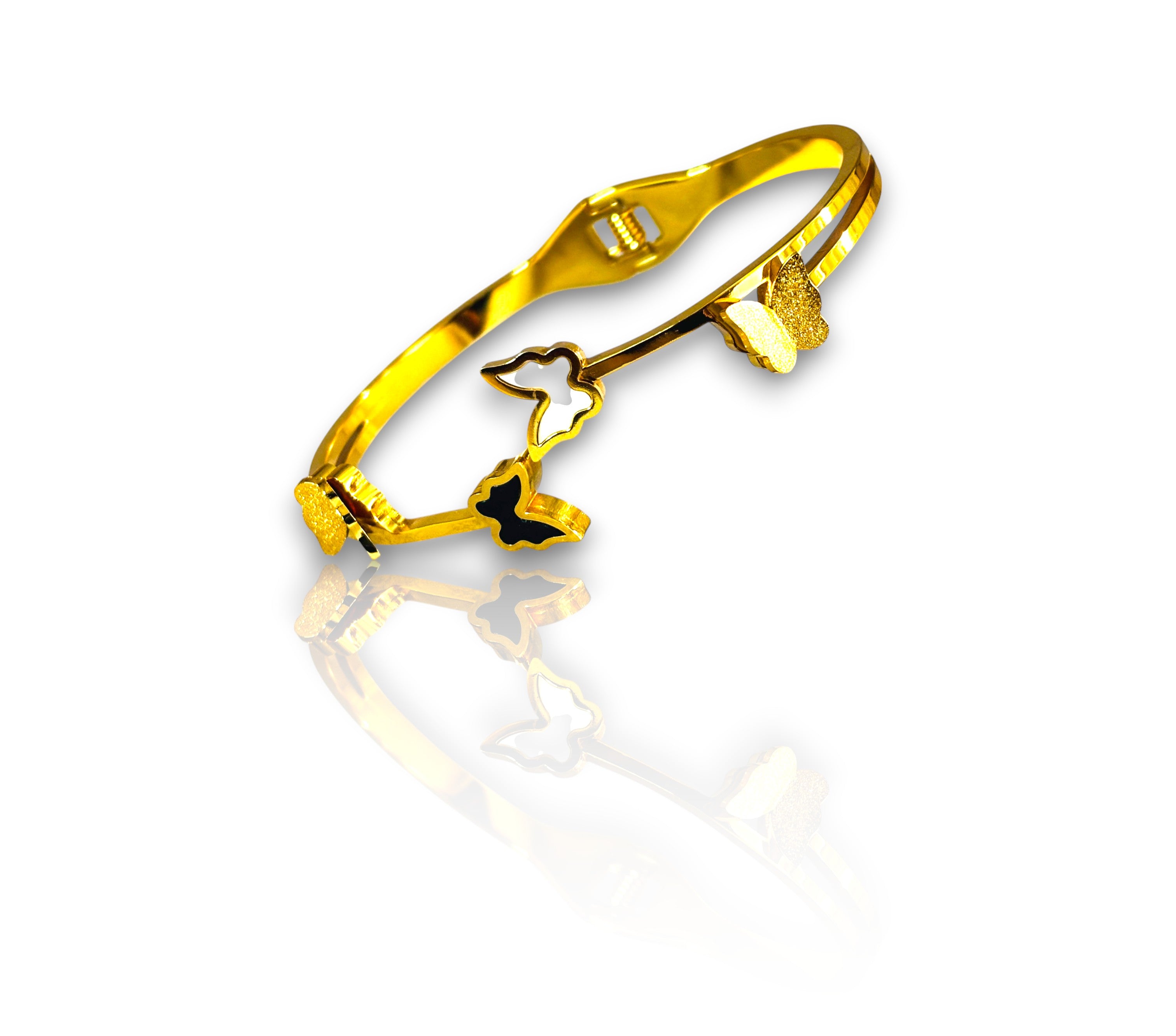 LA FILLE D'OR Gold-Plated Butterfly Bracelet with Black and White Enamel Design