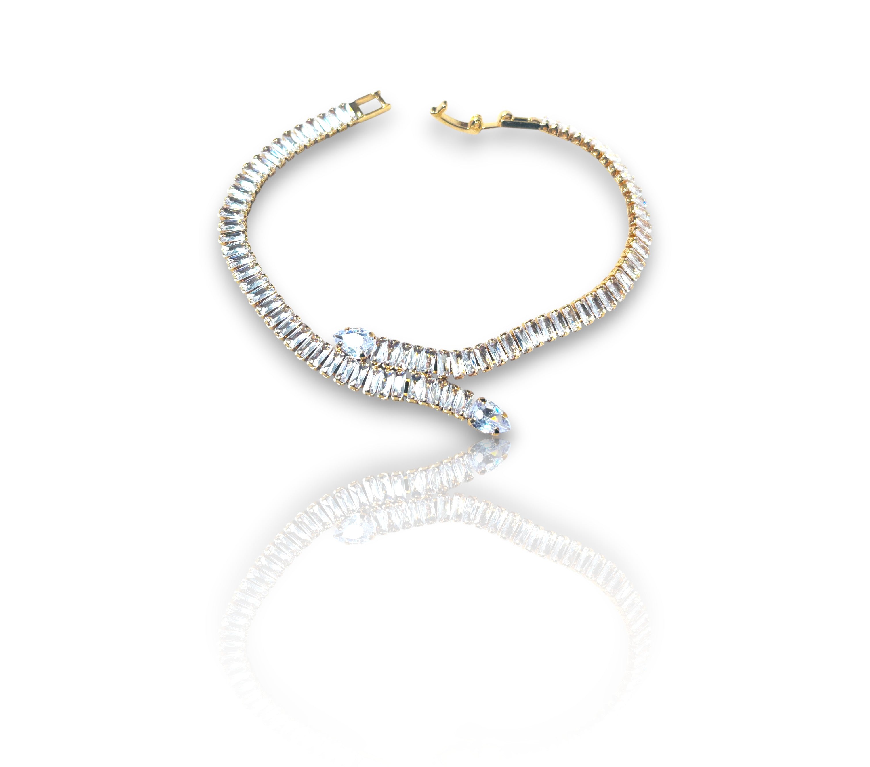 LA FILLE D'OR Luxury Crystal Crawler, Gold-Plated Cubic Zirconia Wrap Earrings, Baguette Cut Stones