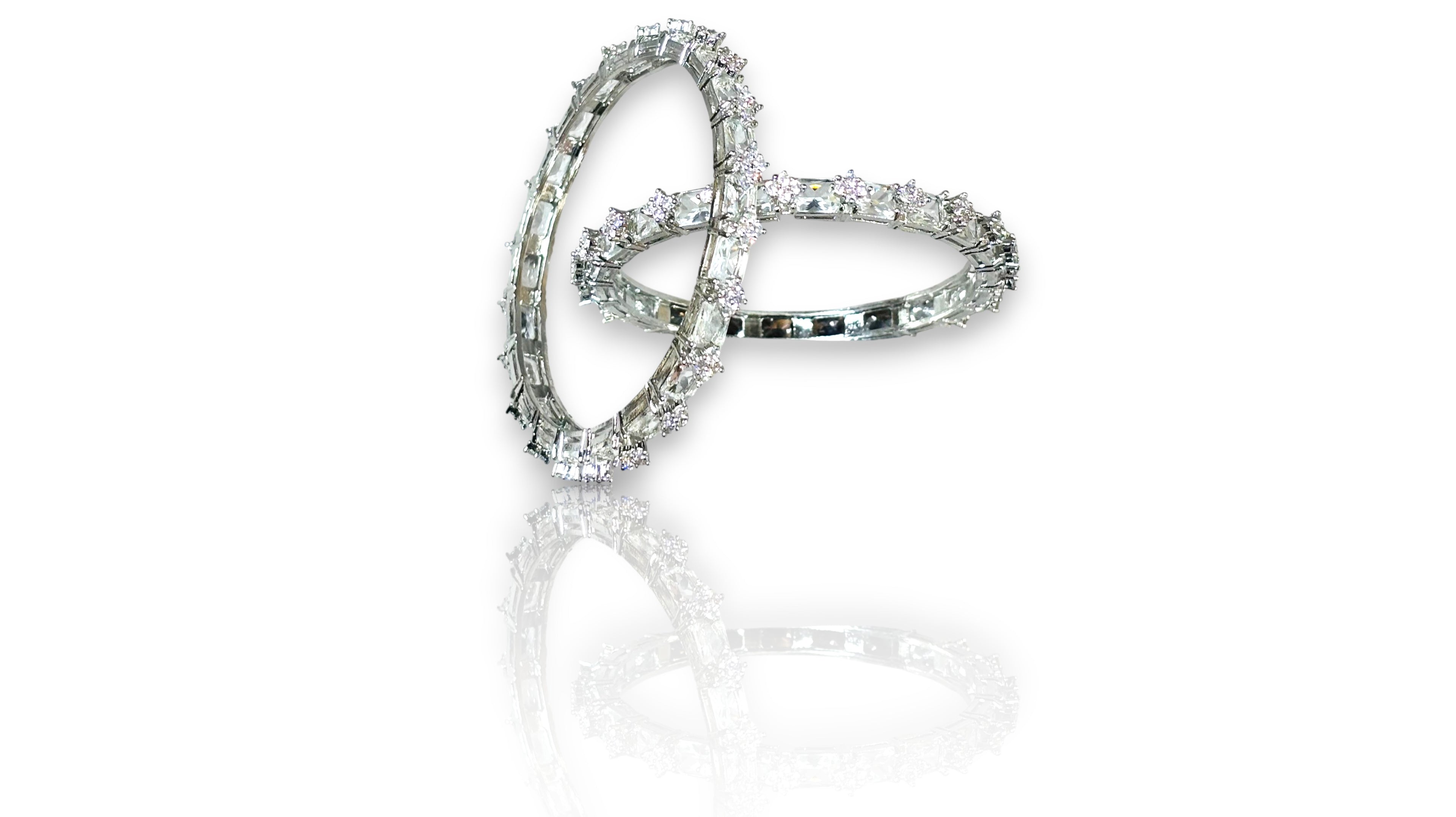 LA FILLE D'OR Luxury Crystal Criss-Cross Bangle, Double Band Design, Silver-Tone with Round Cut Stones. (2.8)