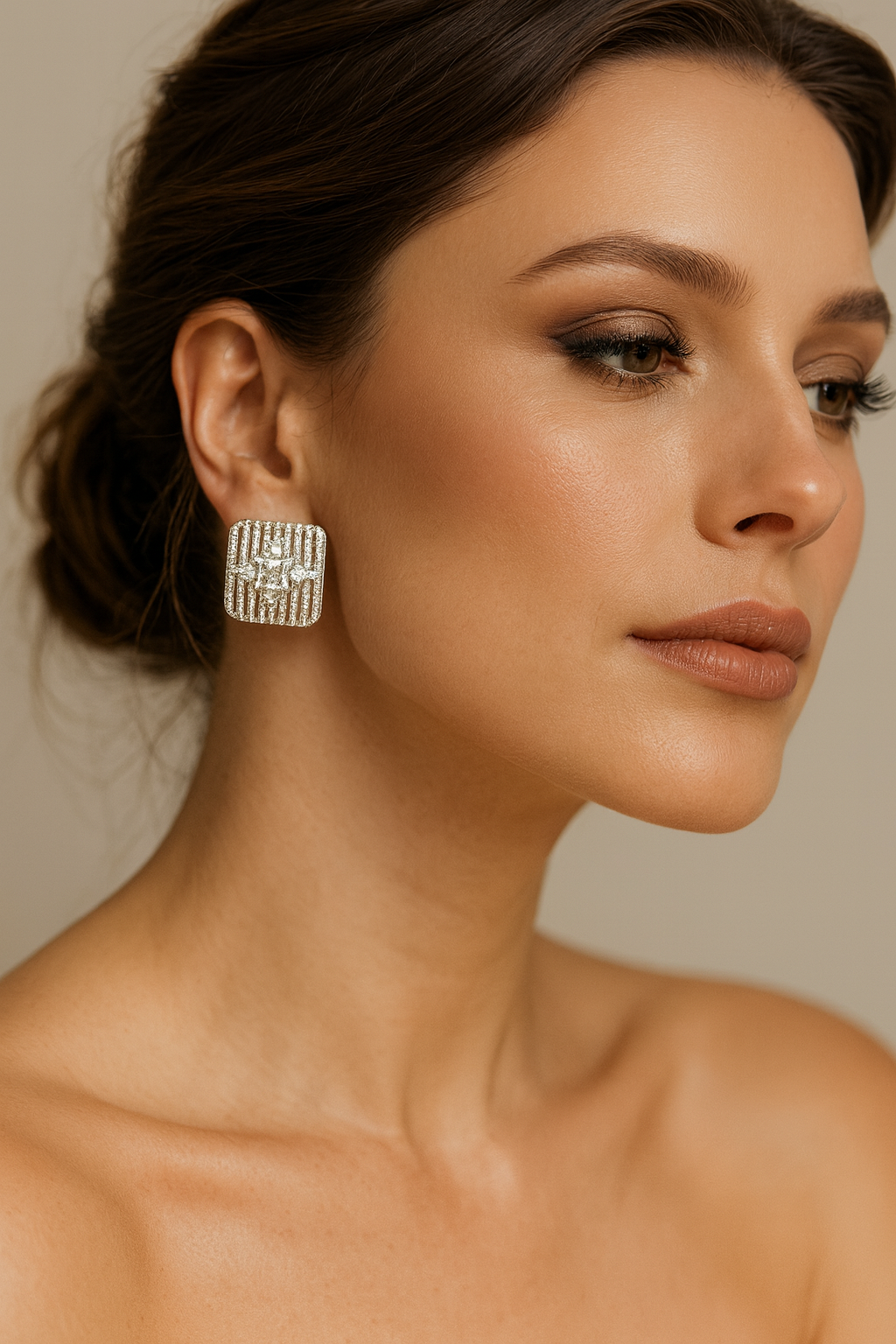 LA FILLE D'OR Square Crystal Stud Earrings