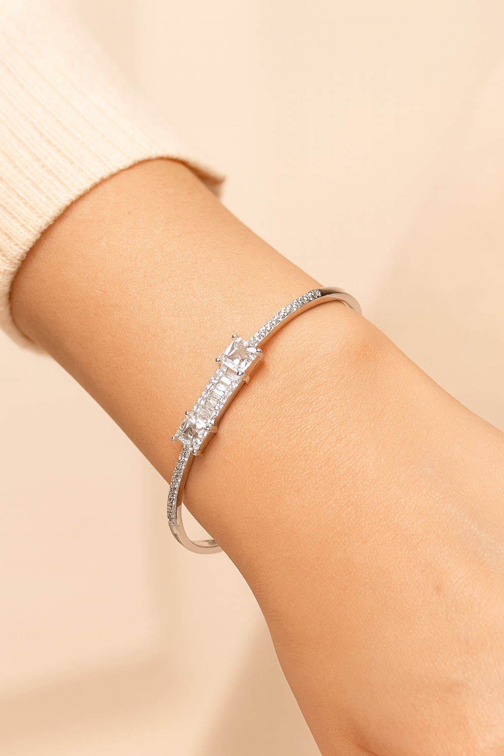 Rose Gold colour Bangle Bracelet with Cubic Zirconia Stones
