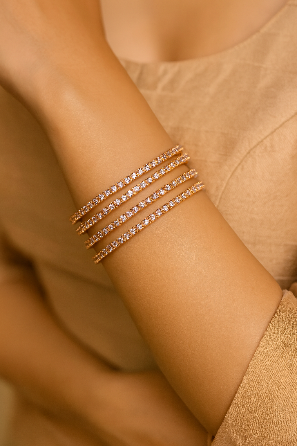 LA FILLE D'OR Rose Gold Crystal Bangles Set, Traditional Design, 4 Pieces