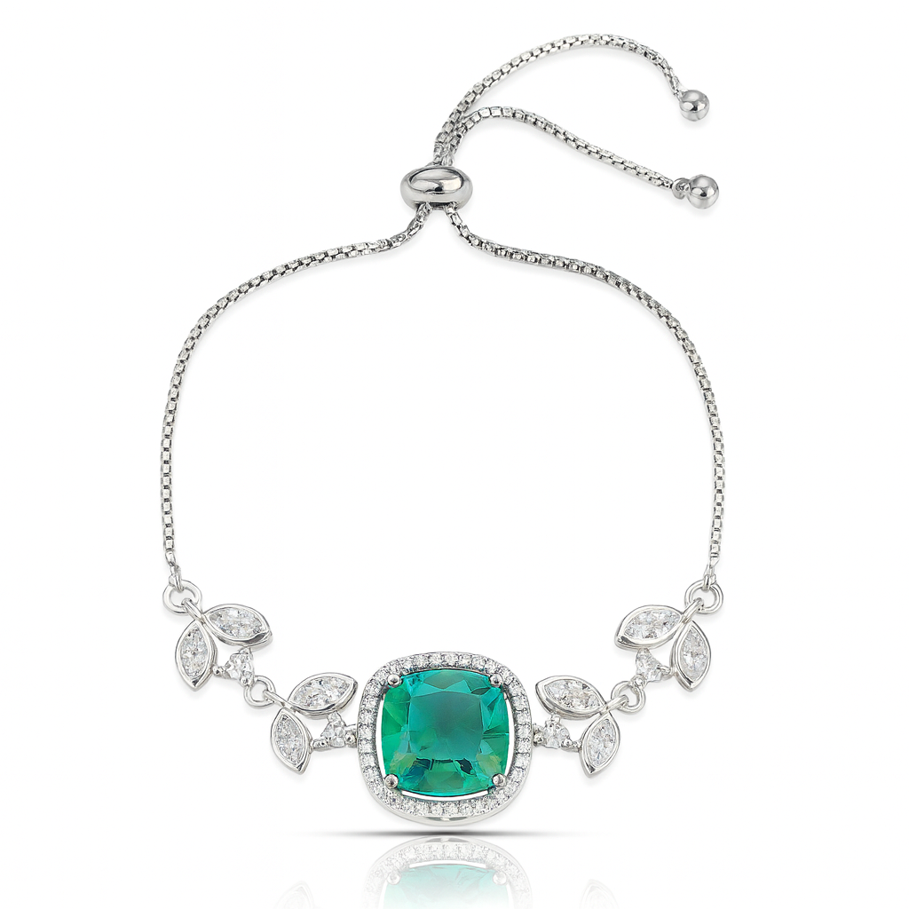 LA FILLE D'OR Simulated Green Emerald and Cubic Zirconia Bracelet. (EMERALD GREEN, One Size)