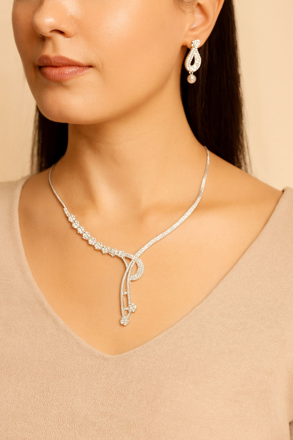 Sparkling Crystal Necklace Set with Matching Earrings.