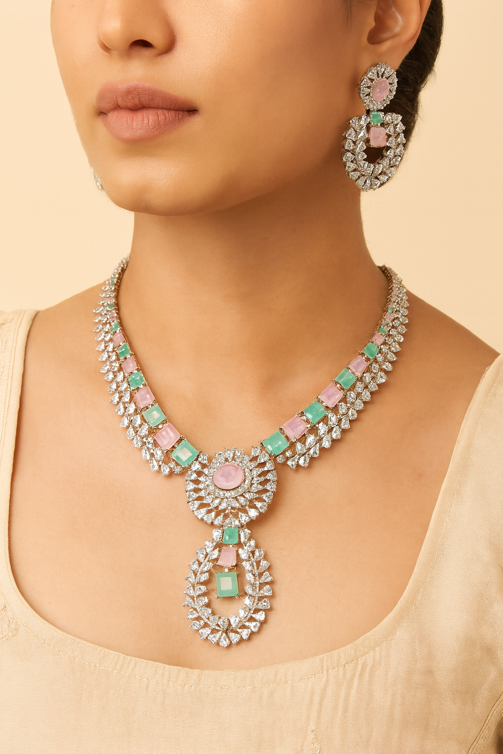 LA FILLE D'OR Cubic Zirconia Necklace and Earrings Set