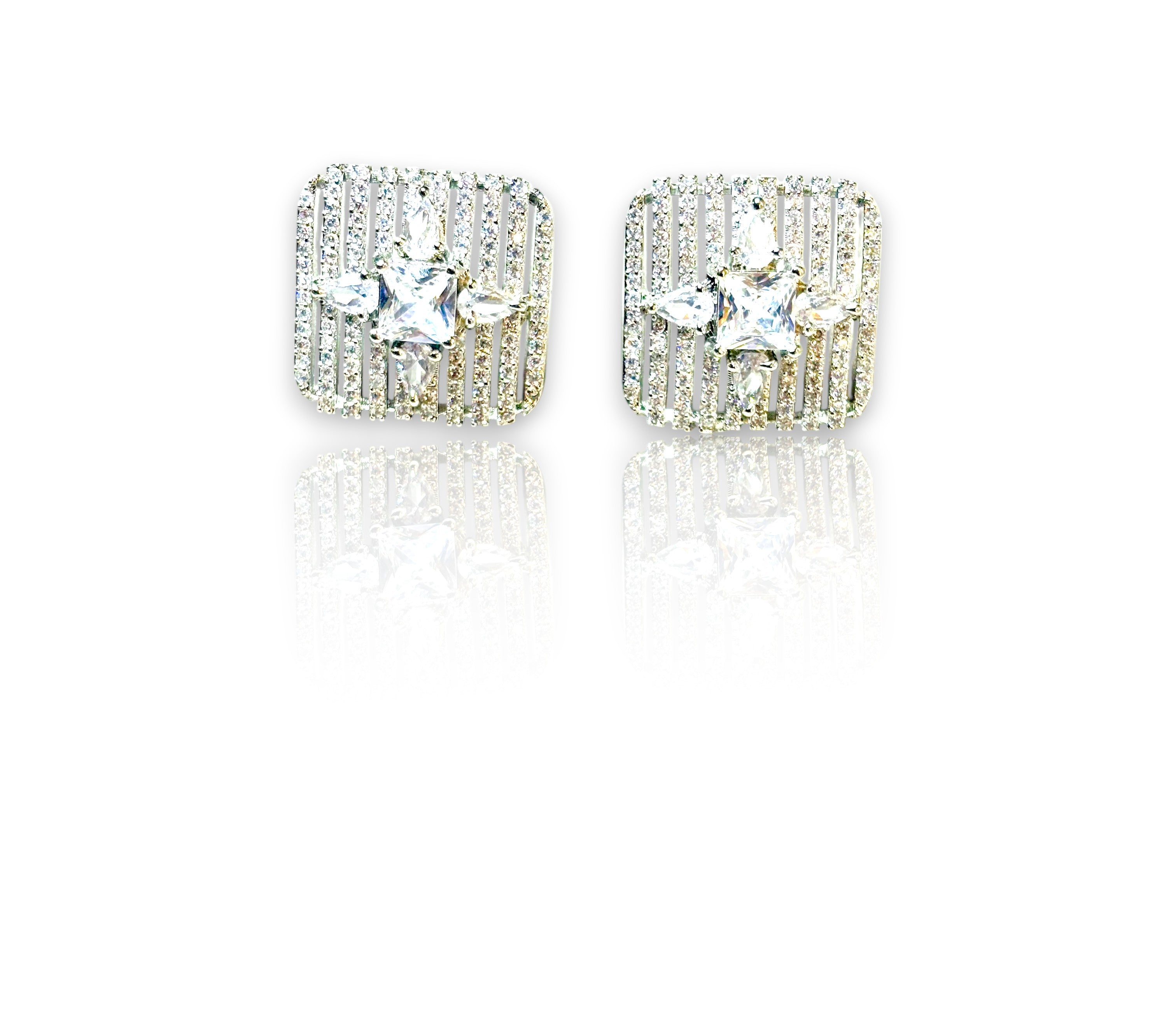 LA FILLE D'OR Square Crystal Stud Earrings