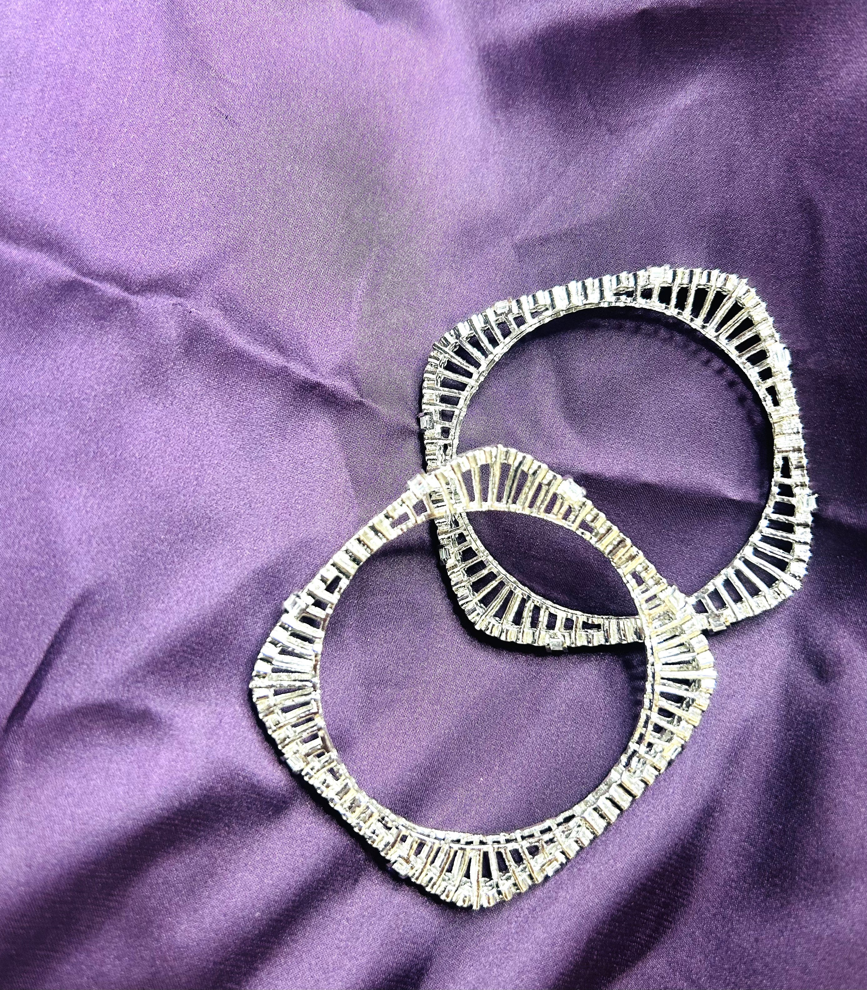 LA FILLE D'OR Crystal Rhinestone Bangle Set, Silver-Toned Art Deco Design, 2-Piece Fashion Bracelet