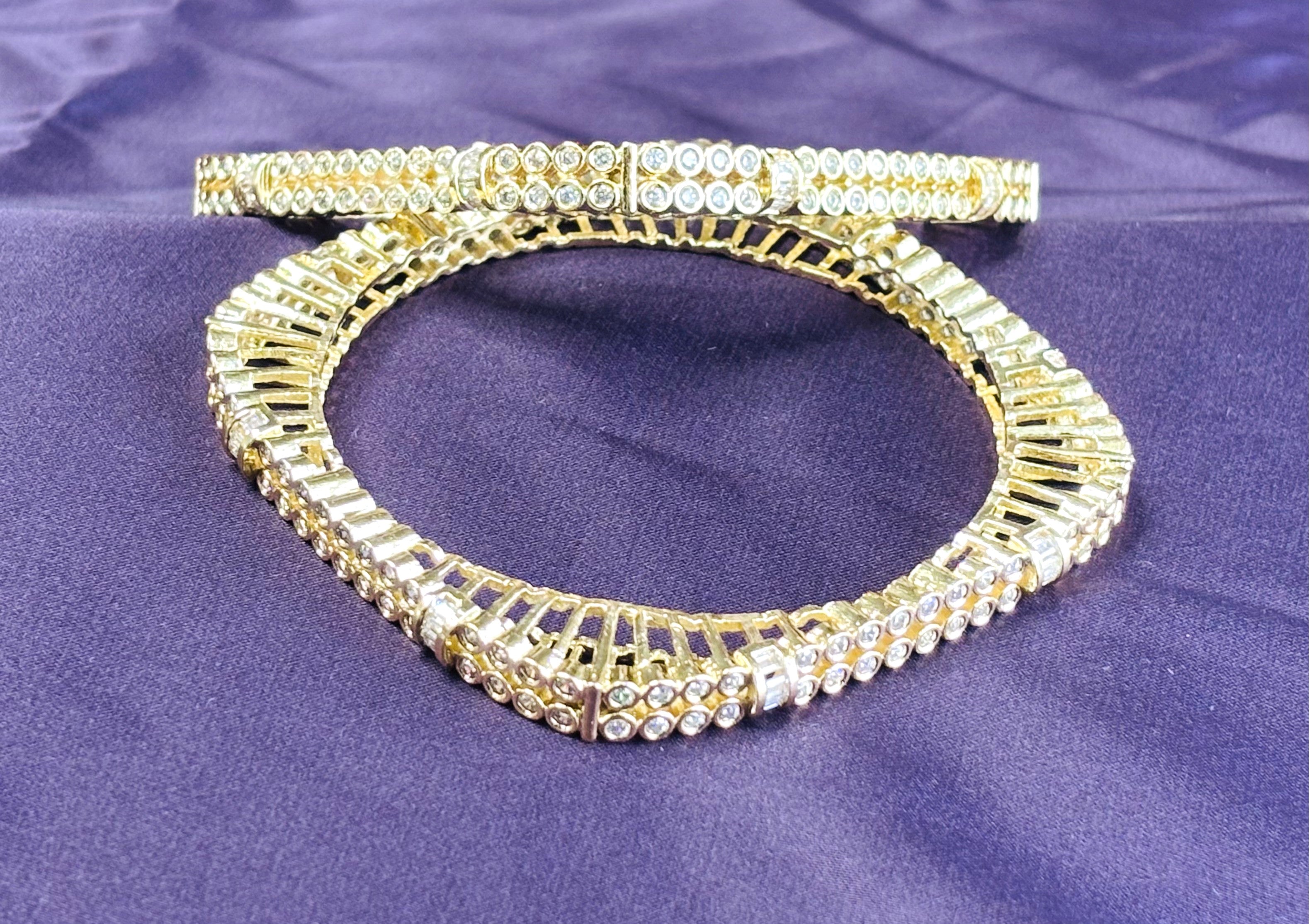 LA FILLE D'OR Luxury Crystal Gold-Plated Bangles Set, Double Row Rhinestone Design, Traditional Wedding Jewellery, 2 Pieces