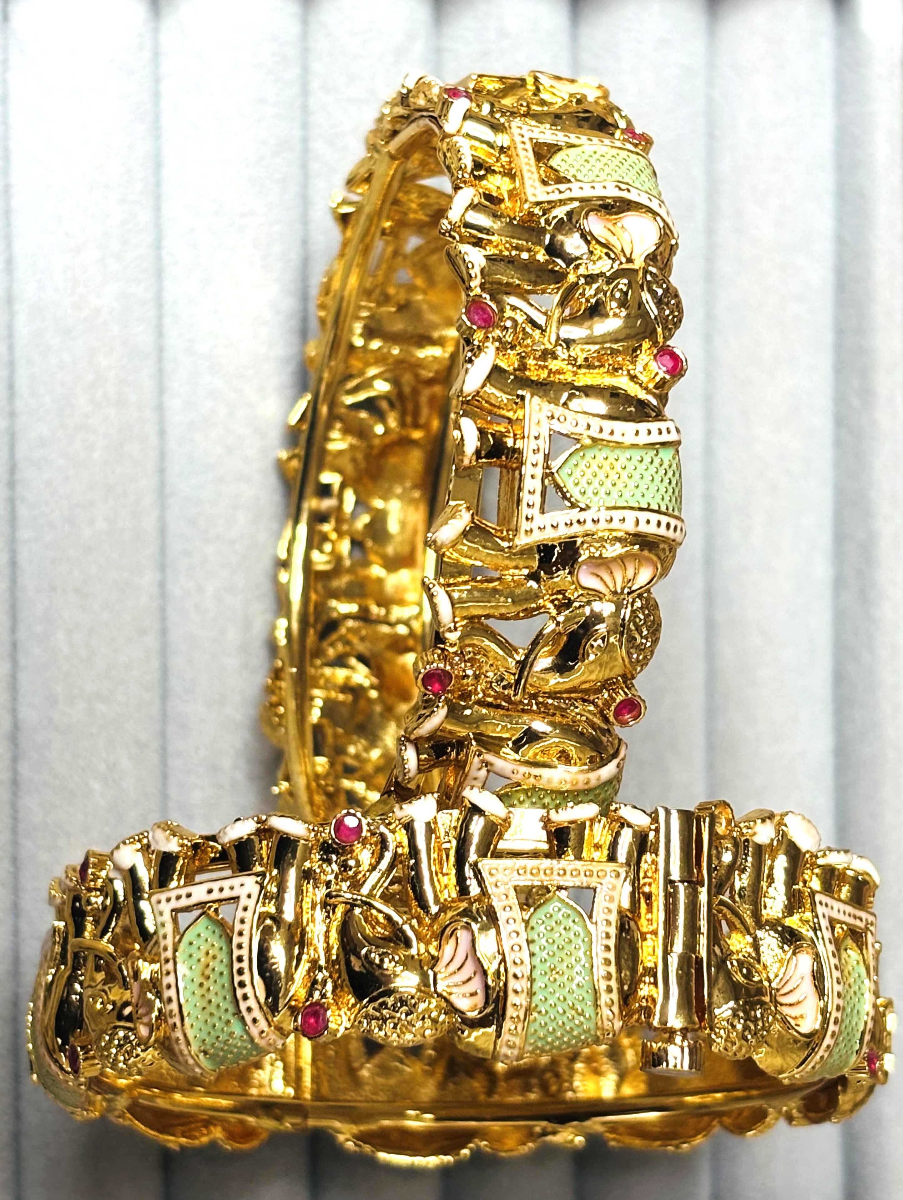 LA FILLE D'OR Vintage Gold-Plated Bracelet, Enamel Design, Ornate Filigree Pattern, SET OF 2