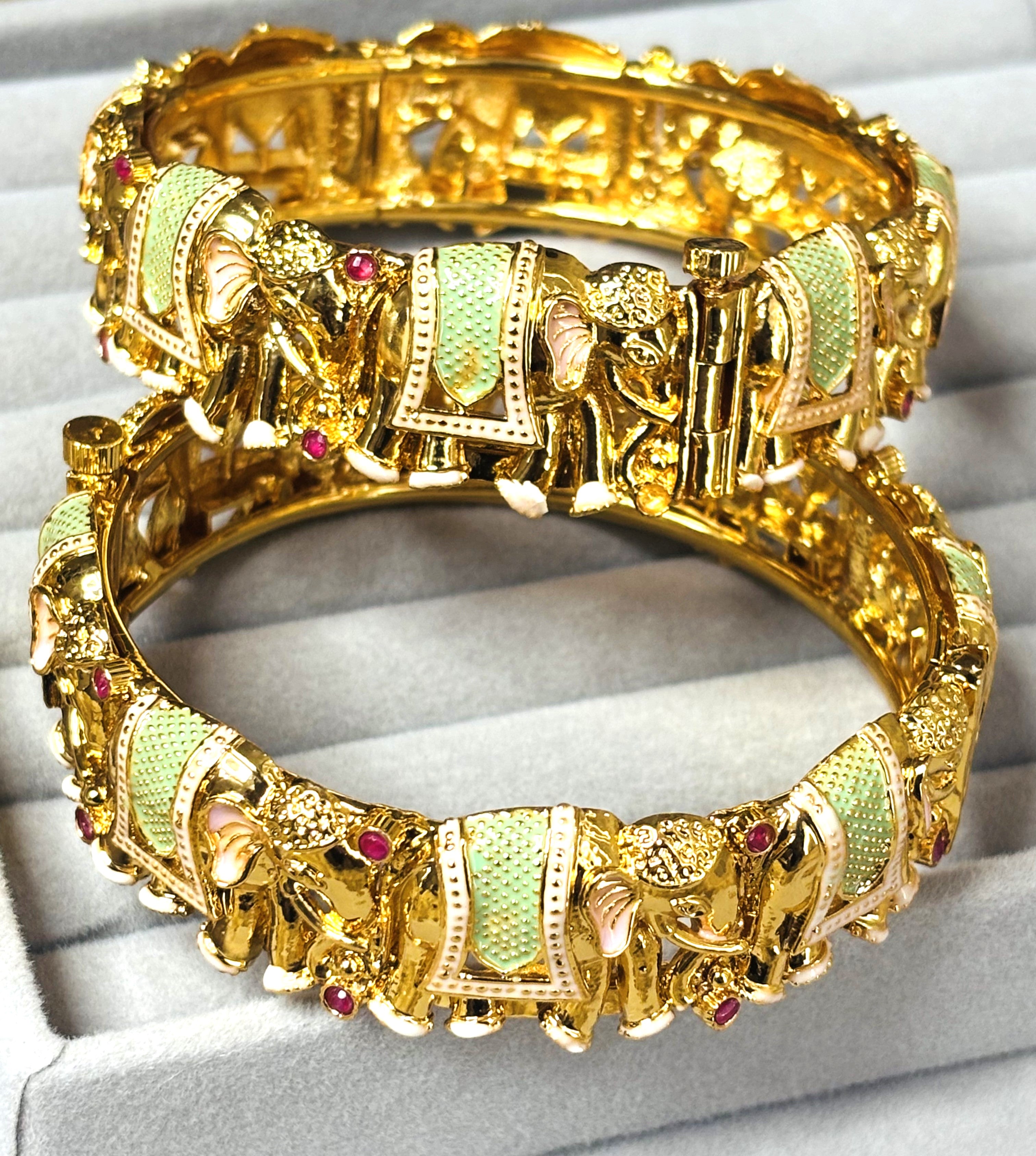 LA FILLE D'OR Vintage Gold-Plated Bracelet, Enamel Design, Ornate Filigree Pattern, SET OF 2
