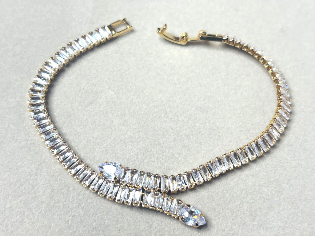 LA FILLE D'OR Luxury Crystal Crawler, Gold-Plated Cubic Zirconia Wrap Earrings, Baguette Cut Stones