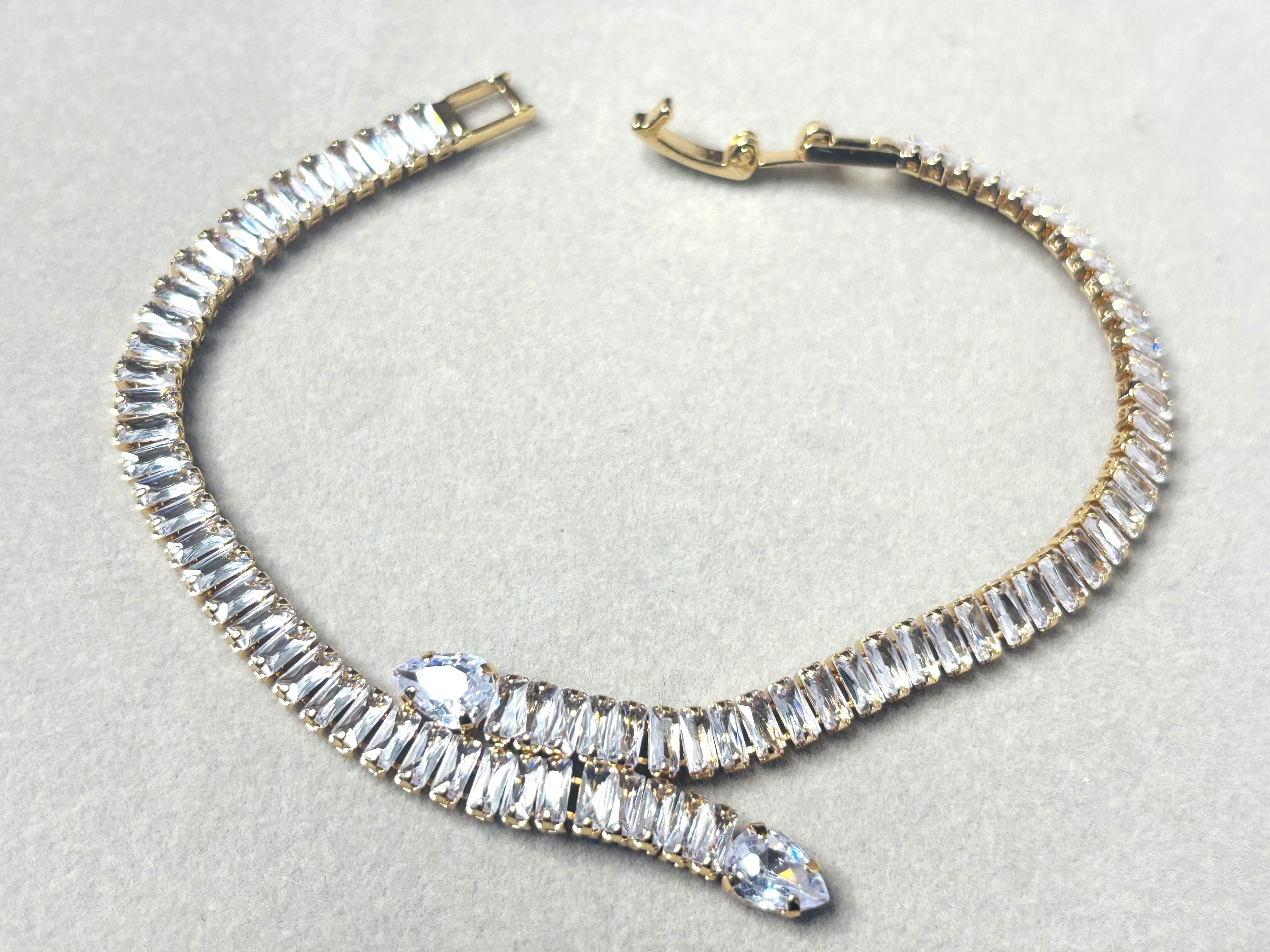 LA FILLE D'OR Luxury Crystal Crawler, Gold-Plated Cubic Zirconia Wrap Earrings, Baguette Cut Stones