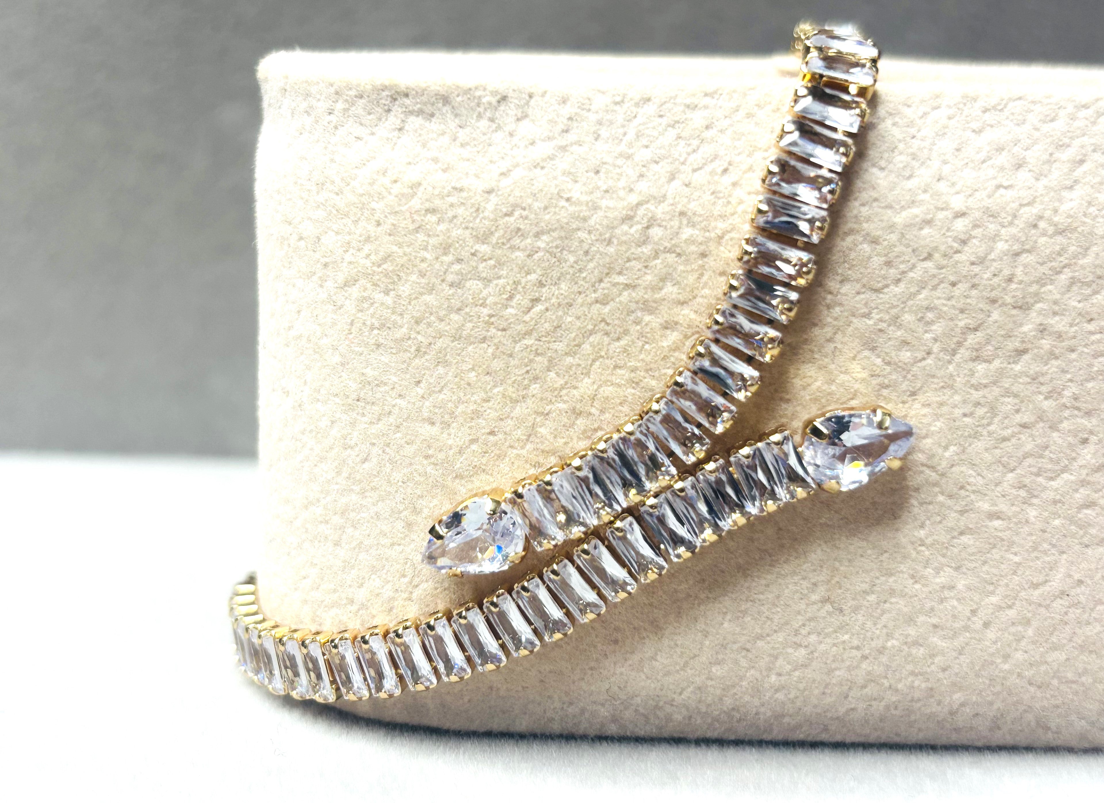 LA FILLE D'OR Luxury Crystal Crawler, Gold-Plated Cubic Zirconia Wrap Earrings, Baguette Cut Stones