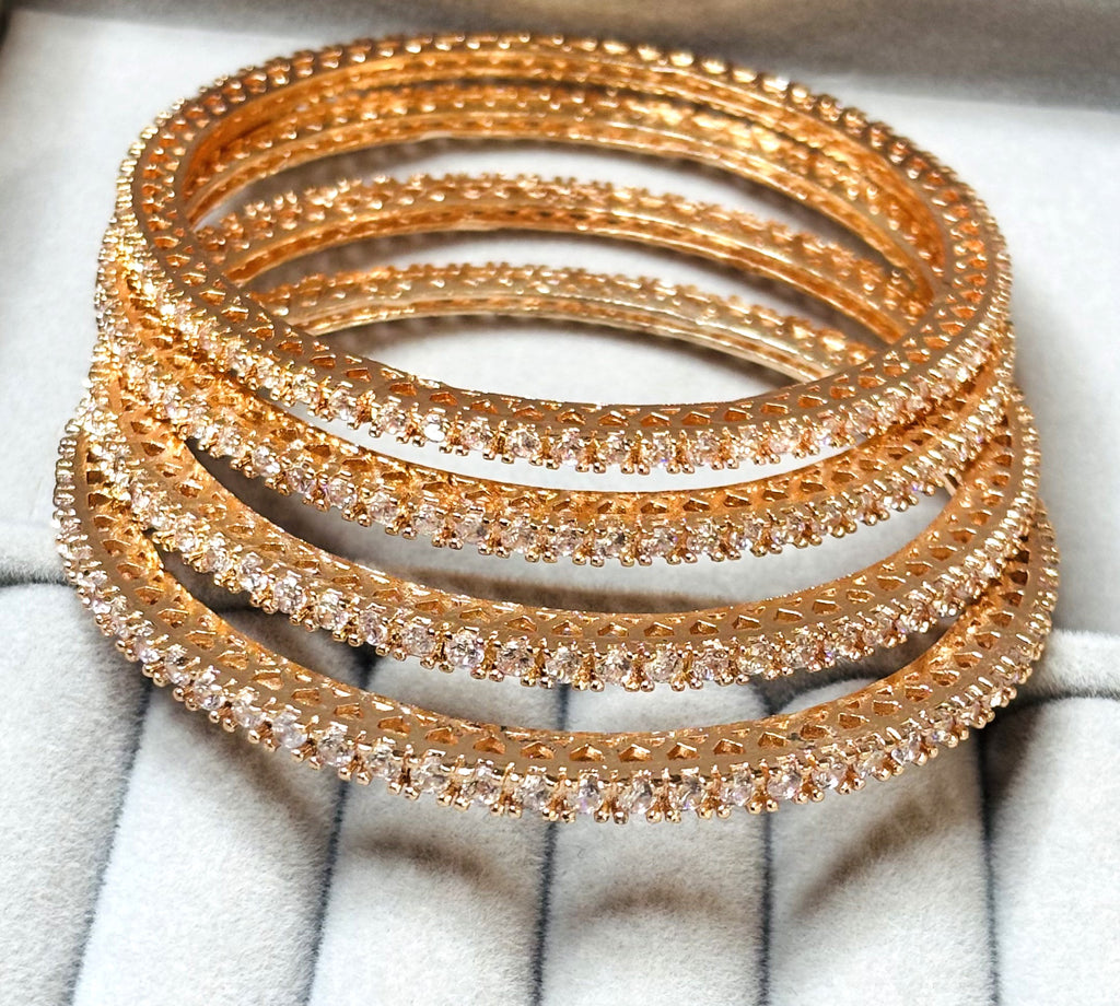 LA FILLE D'OR Rose Gold Crystal Bangles Set, Traditional Design, 4 Pieces