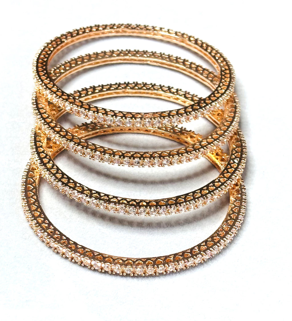 LA FILLE D'OR Rose Gold Crystal Bangles Set, Traditional Design, 4 Pieces
