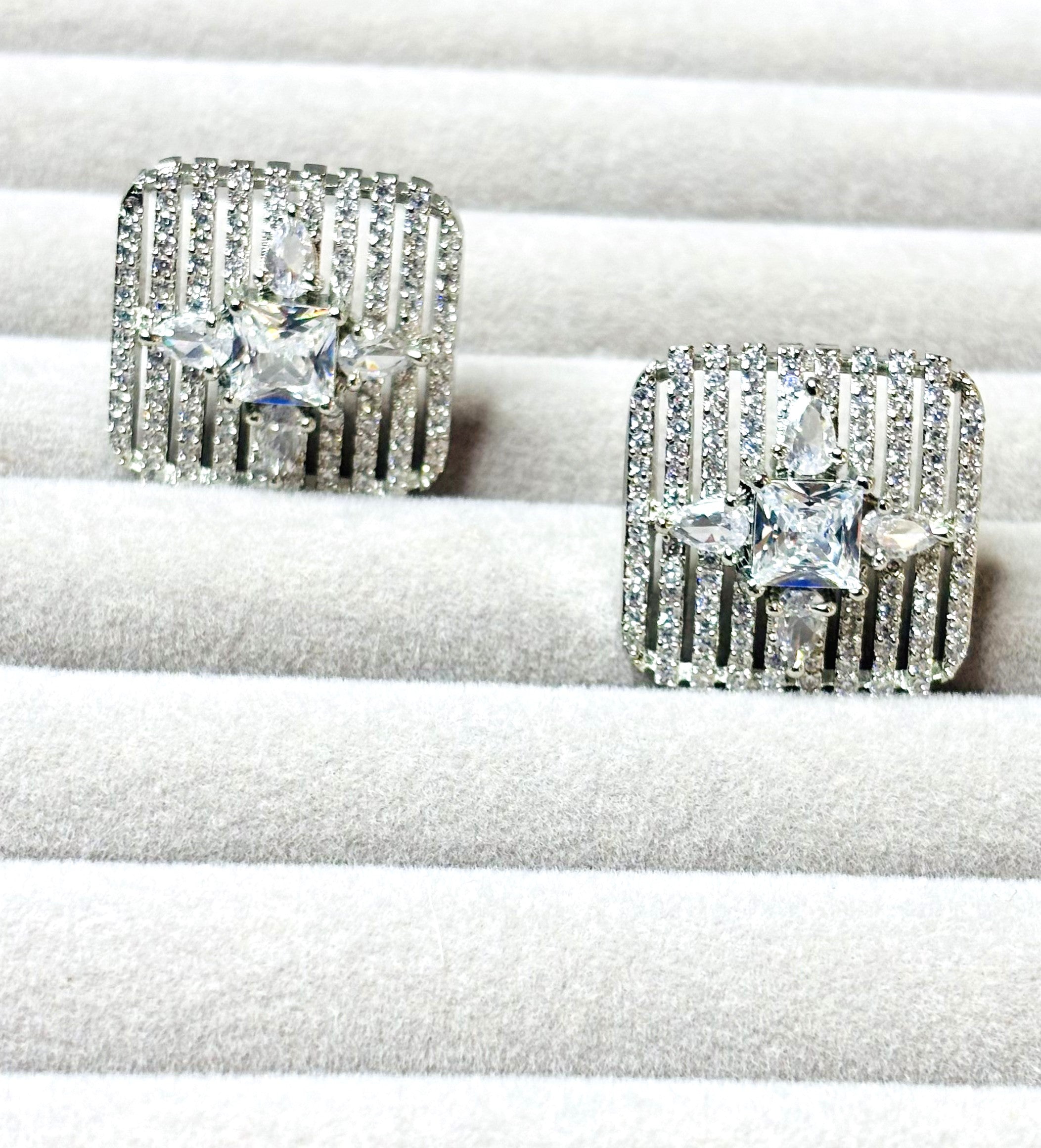 LA FILLE D'OR Square Crystal Stud Earrings