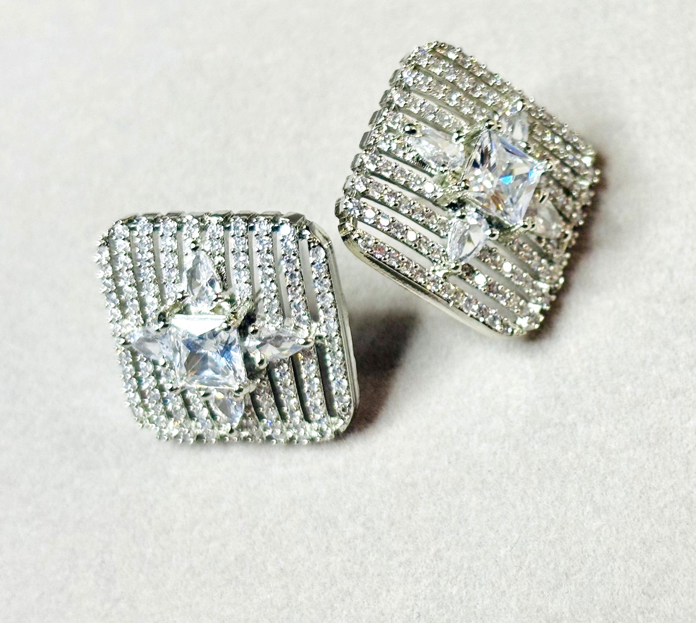 LA FILLE D'OR Square Crystal Stud Earrings