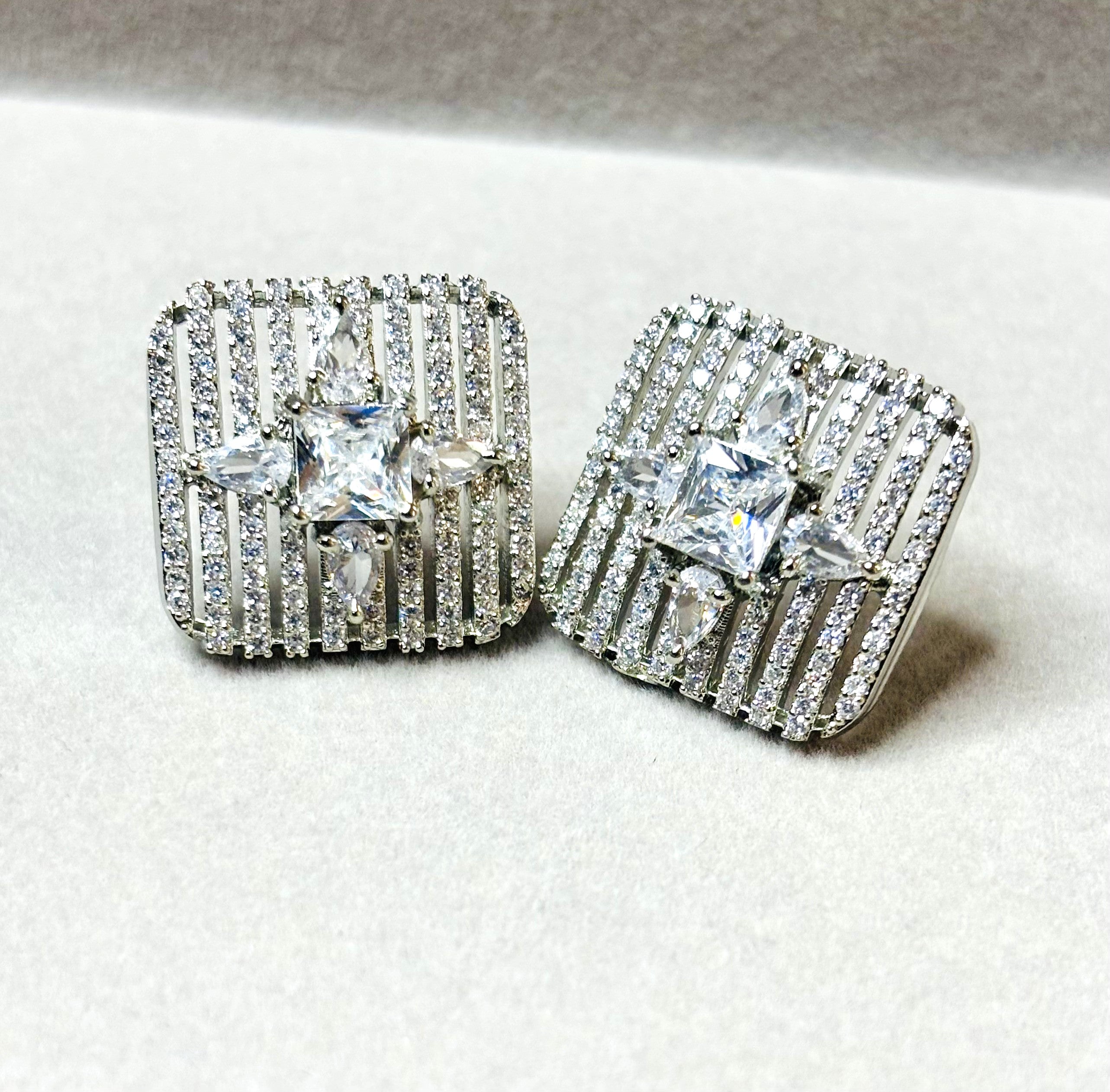 LA FILLE D'OR Square Crystal Stud Earrings