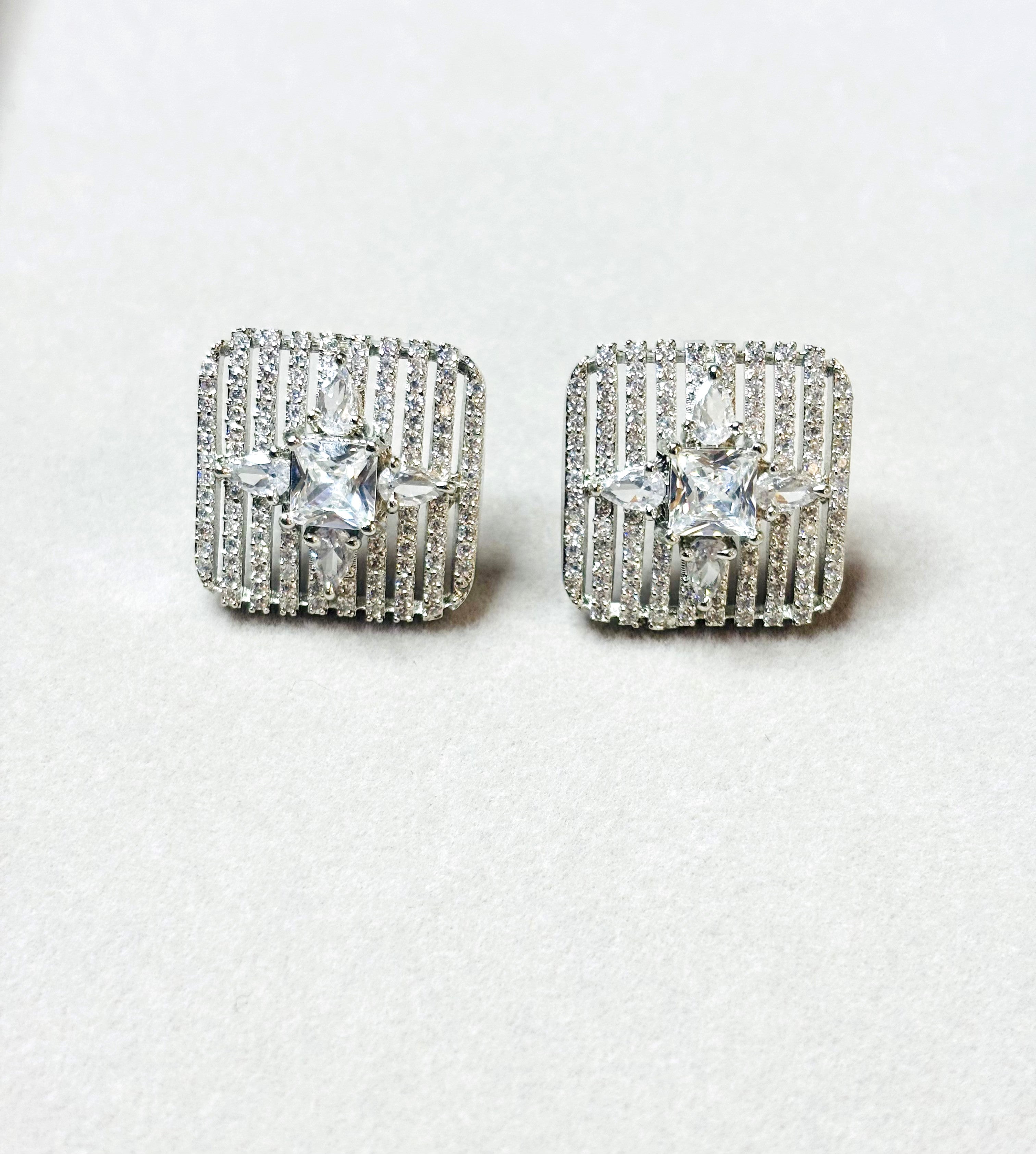 LA FILLE D'OR Square Crystal Stud Earrings
