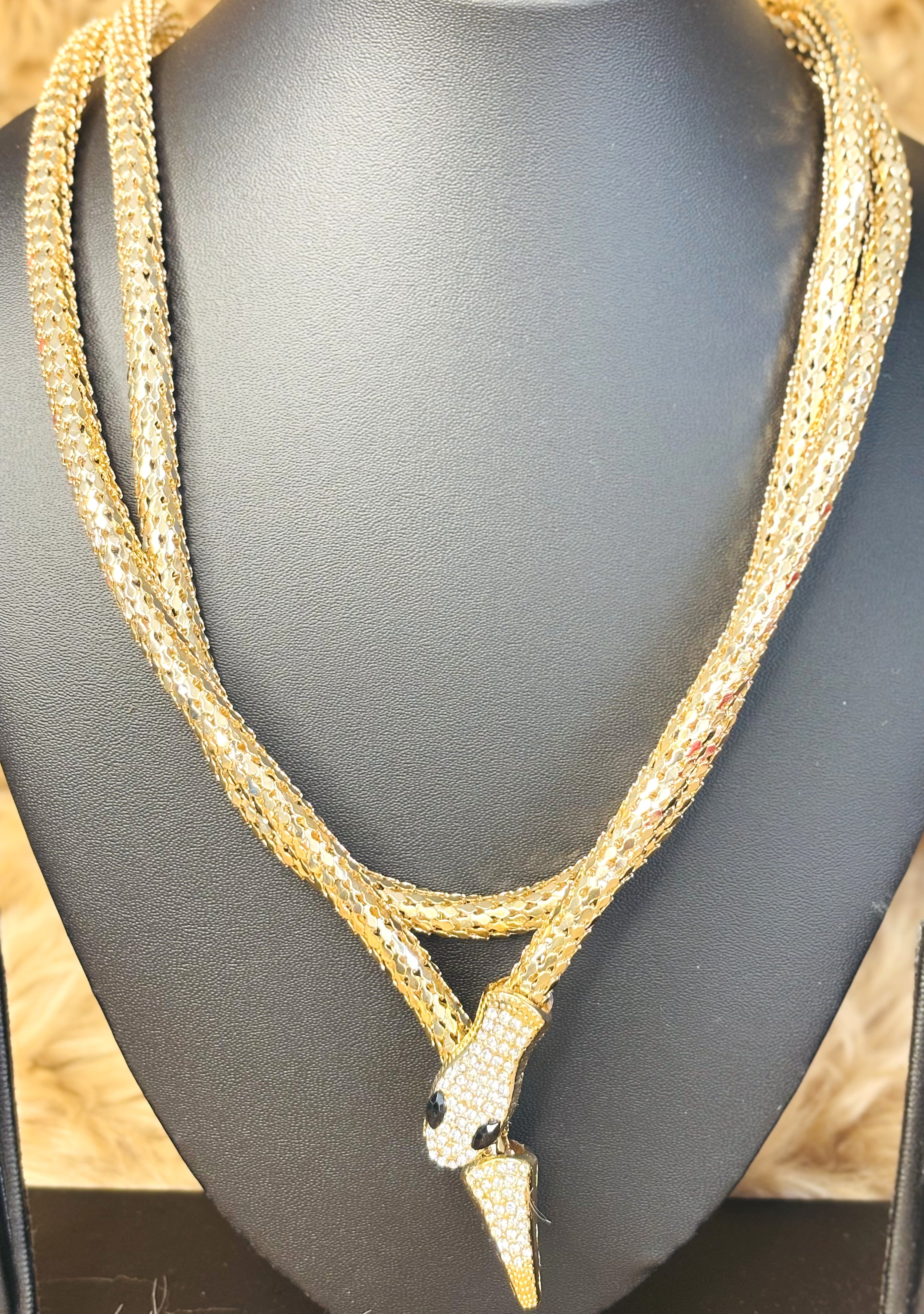 LA FILLE D'OR Luxury Snake Chain Necklace with Crystal-Studded Pendant,Fashion Jewellery