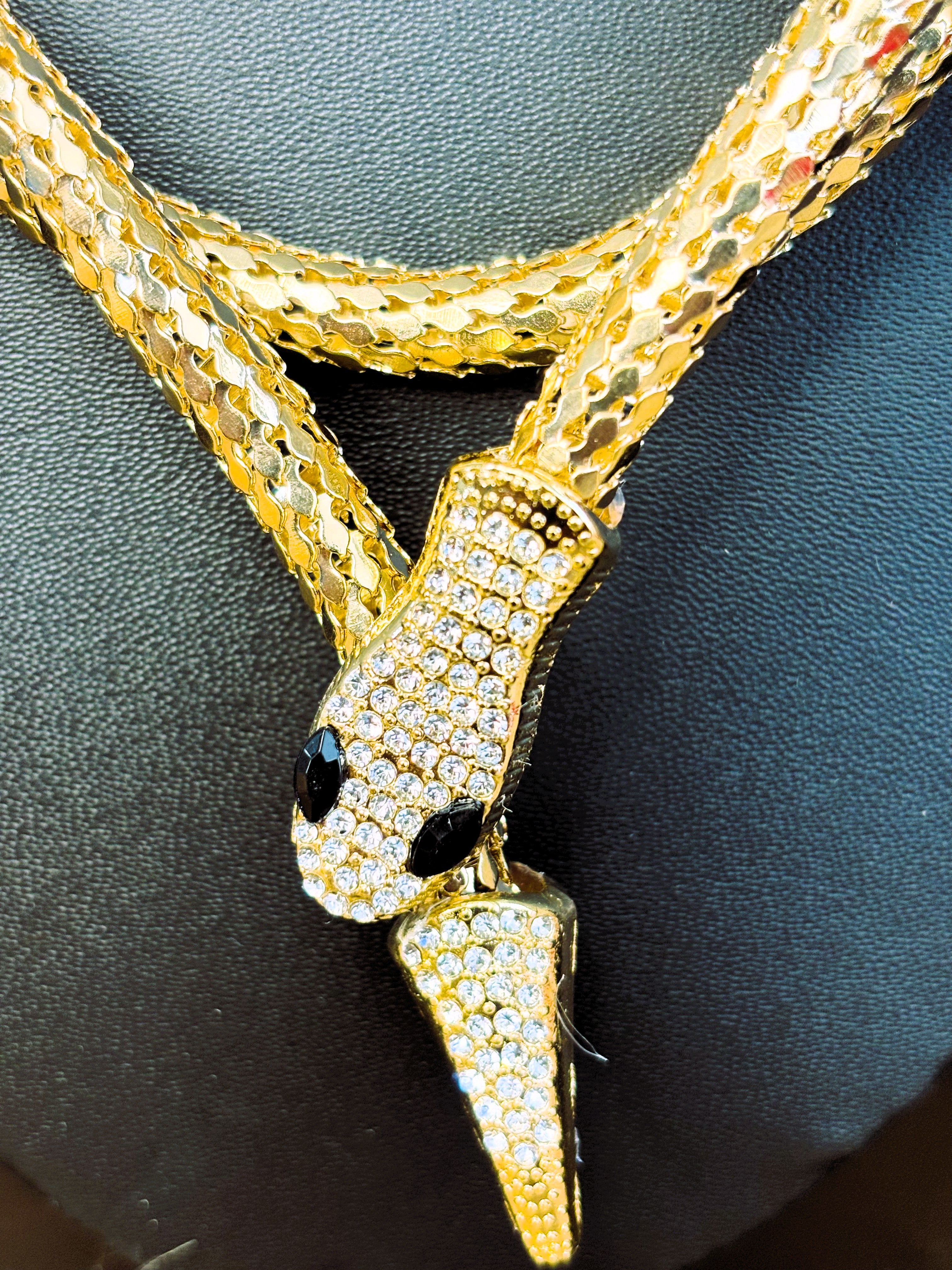 LA FILLE D'OR Luxury Snake Chain Necklace with Crystal-Studded Pendant,Fashion Jewellery