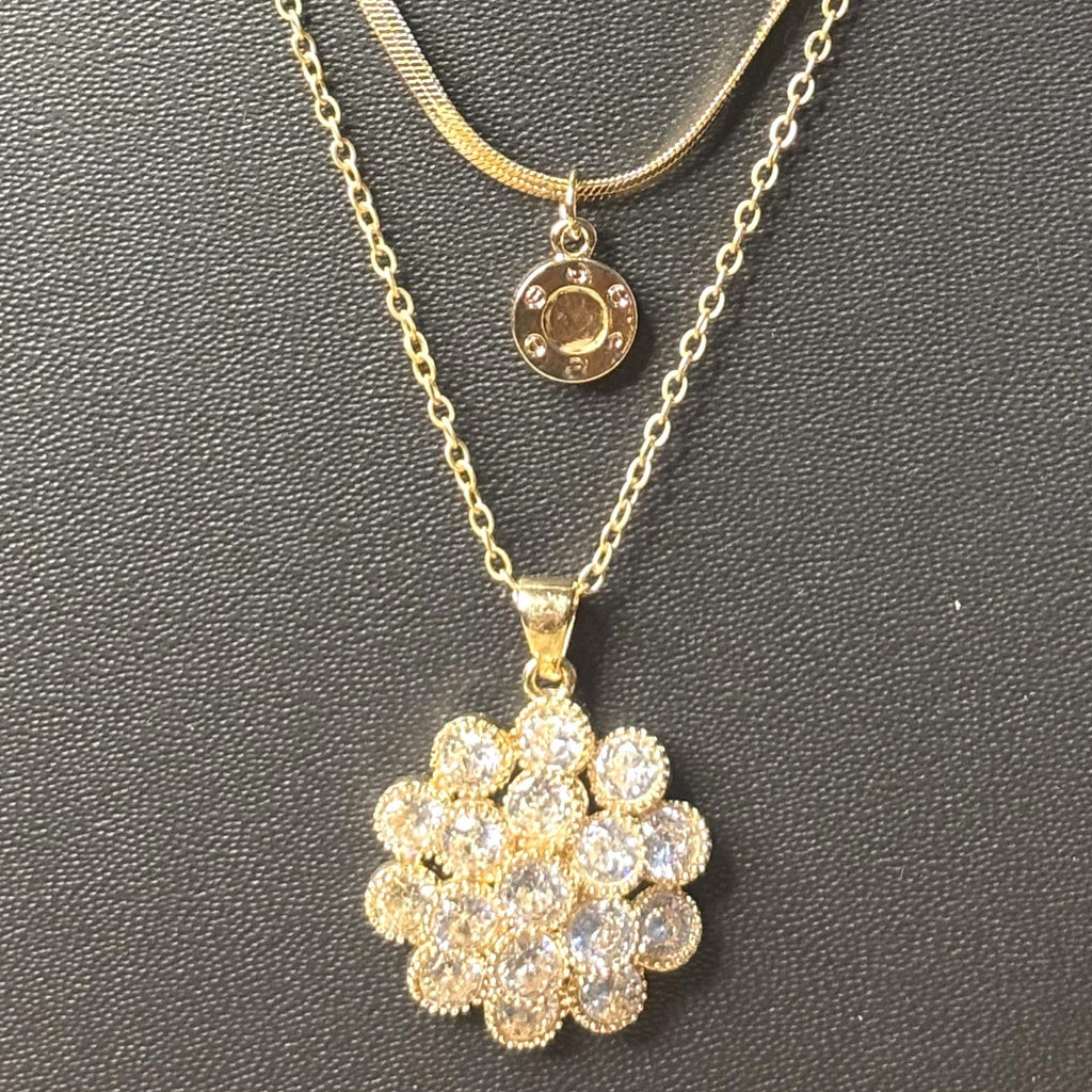 LA FILLE D'OR Layered Gold-Plated Necklace Set, Crystal Pendant, 22cm Chain Length, 4 cm Pendant