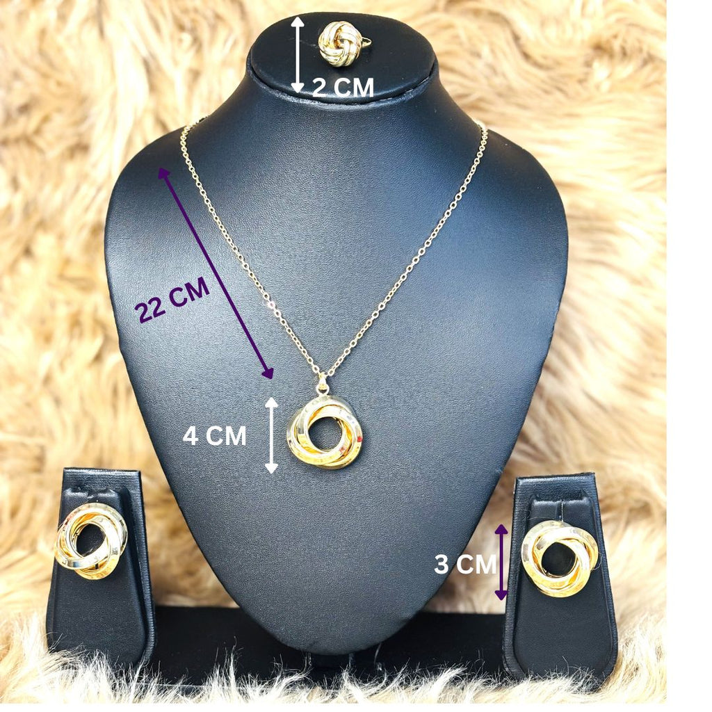 LA FILLE D'OR Gold-Tone Twisted Circle Jewellery Set with Necklace, Earrings and Ring, Chain Length