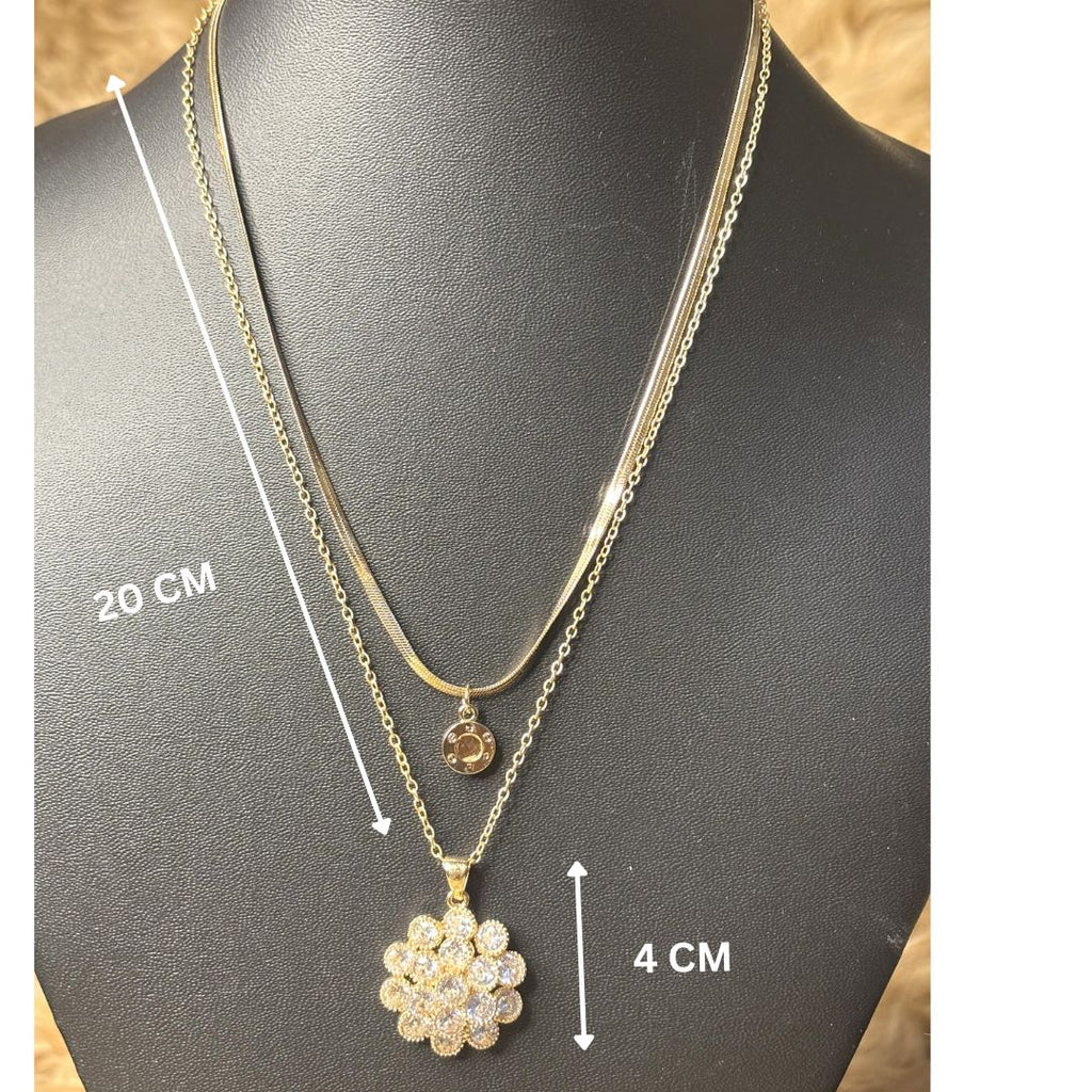 LA FILLE D'OR Layered Gold-Plated Necklace Set, Crystal Pendant, 22cm Chain Length, 4 cm Pendant