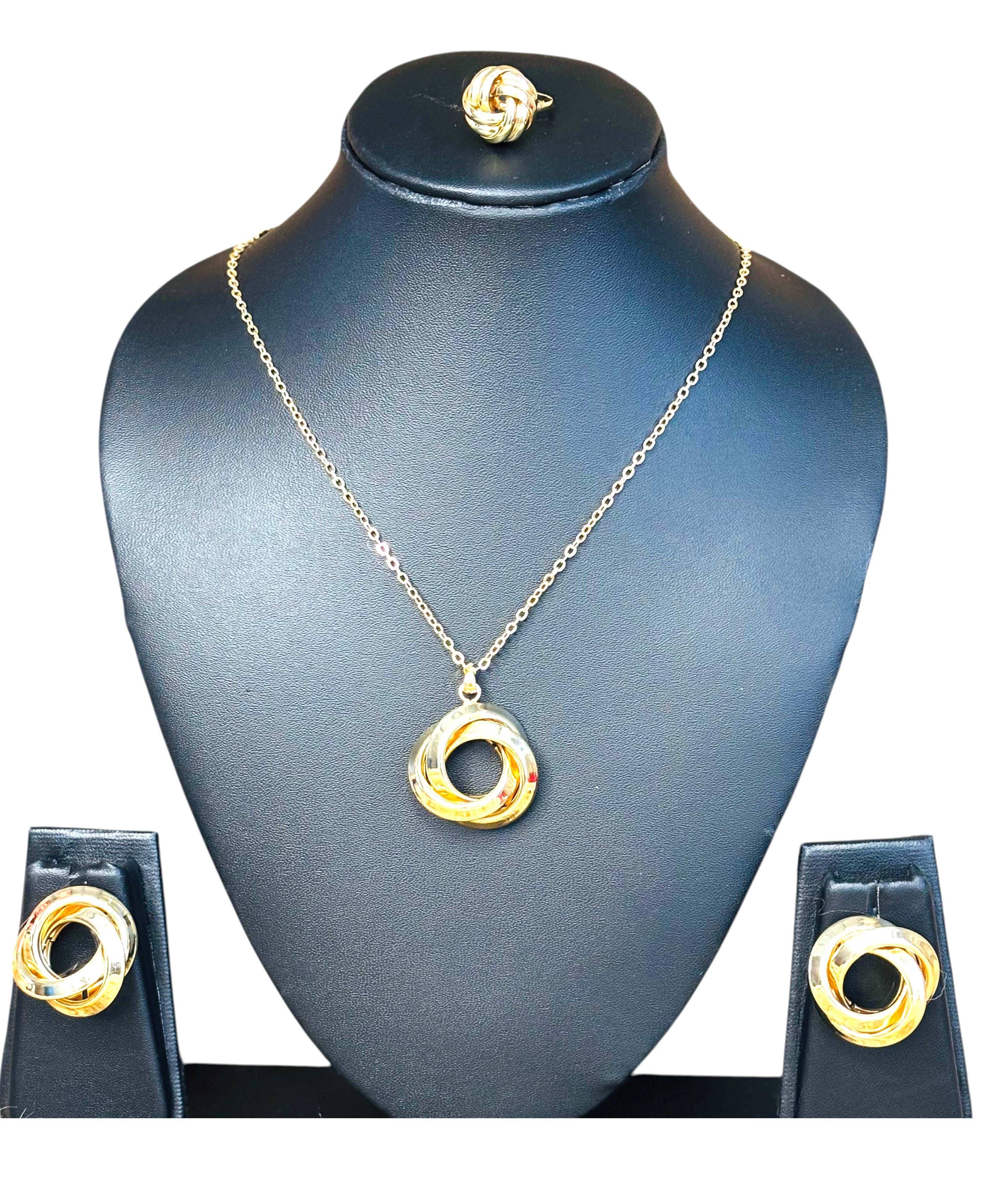 LA FILLE D'OR Gold-Tone Twisted Circle Jewellery Set with Necklace, Earrings and Ring, Chain Length