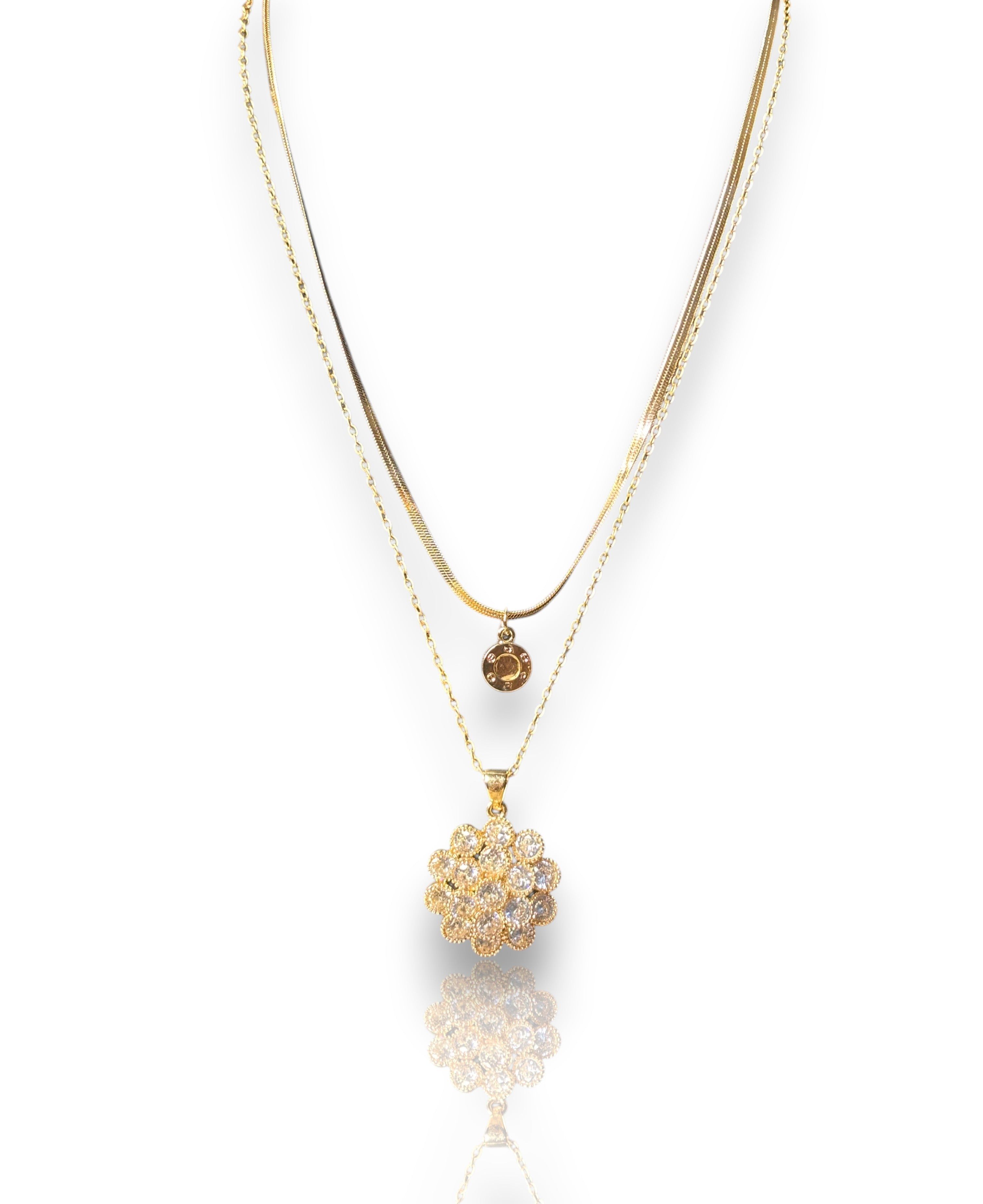 LA FILLE D'OR Layered Gold-Plated Necklace Set, Crystal Pendant, 22cm Chain Length, 4 cm Pendant